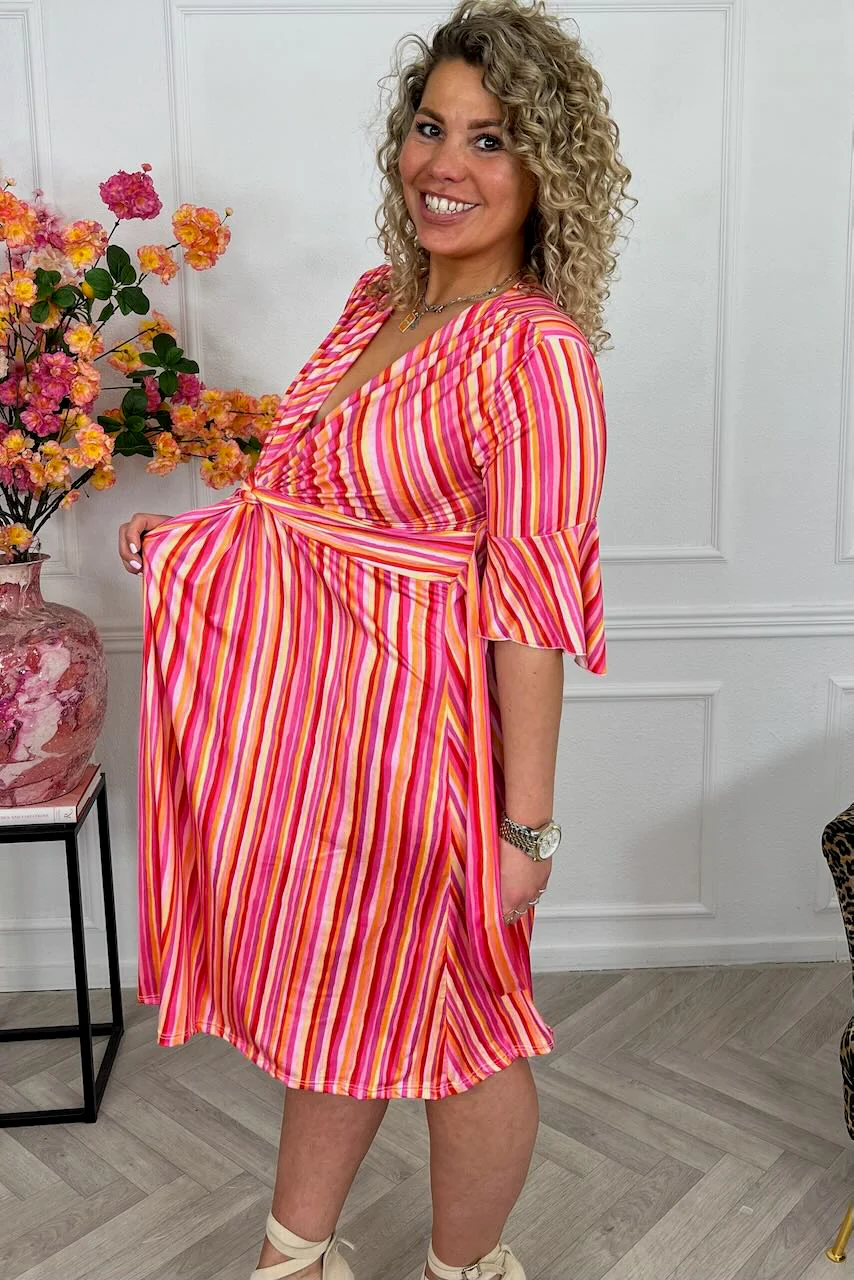 Curvy Short Knotted Lines Dress - Pink - Image 5