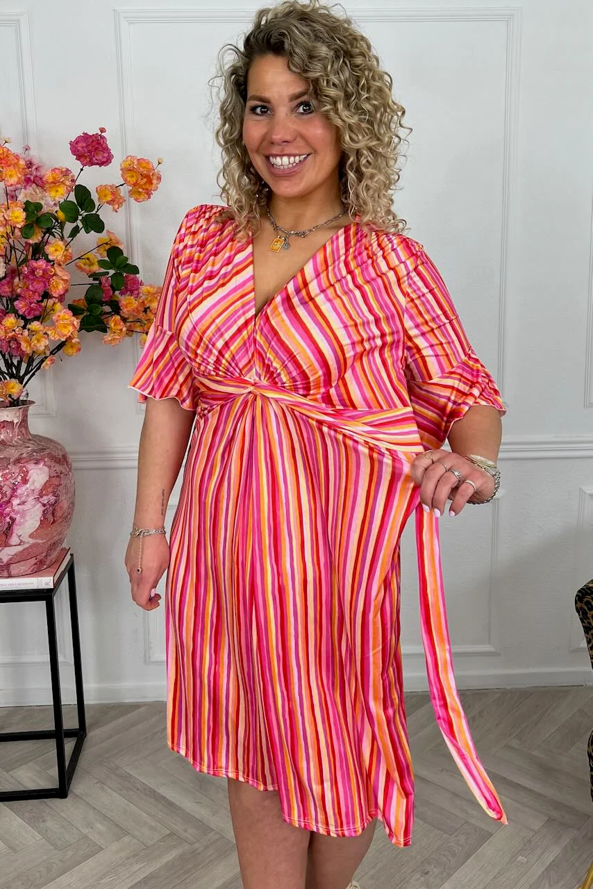 Curvy Short Knotted Lines Dress - Pink - Image 6