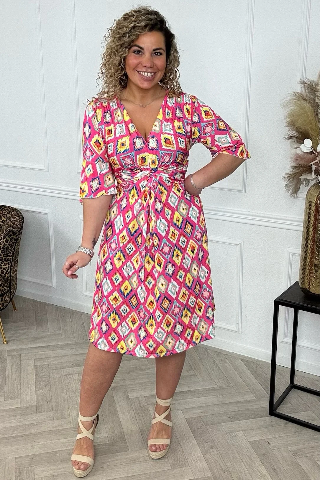 Curvy Short Knotted Small Aztec Dress - Pink
