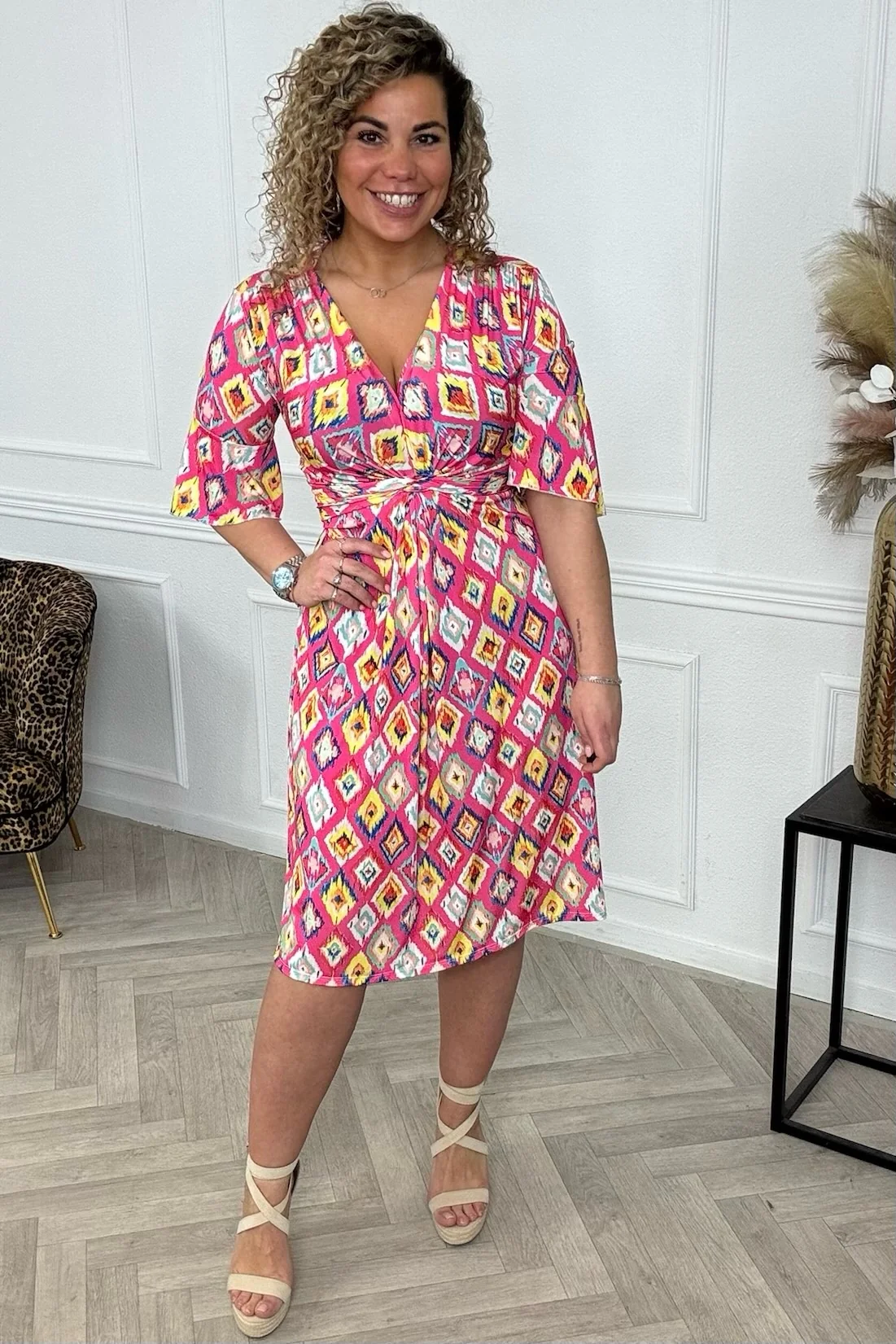 Curvy Short Knotted Small Aztec Dress - Pink - Image 3