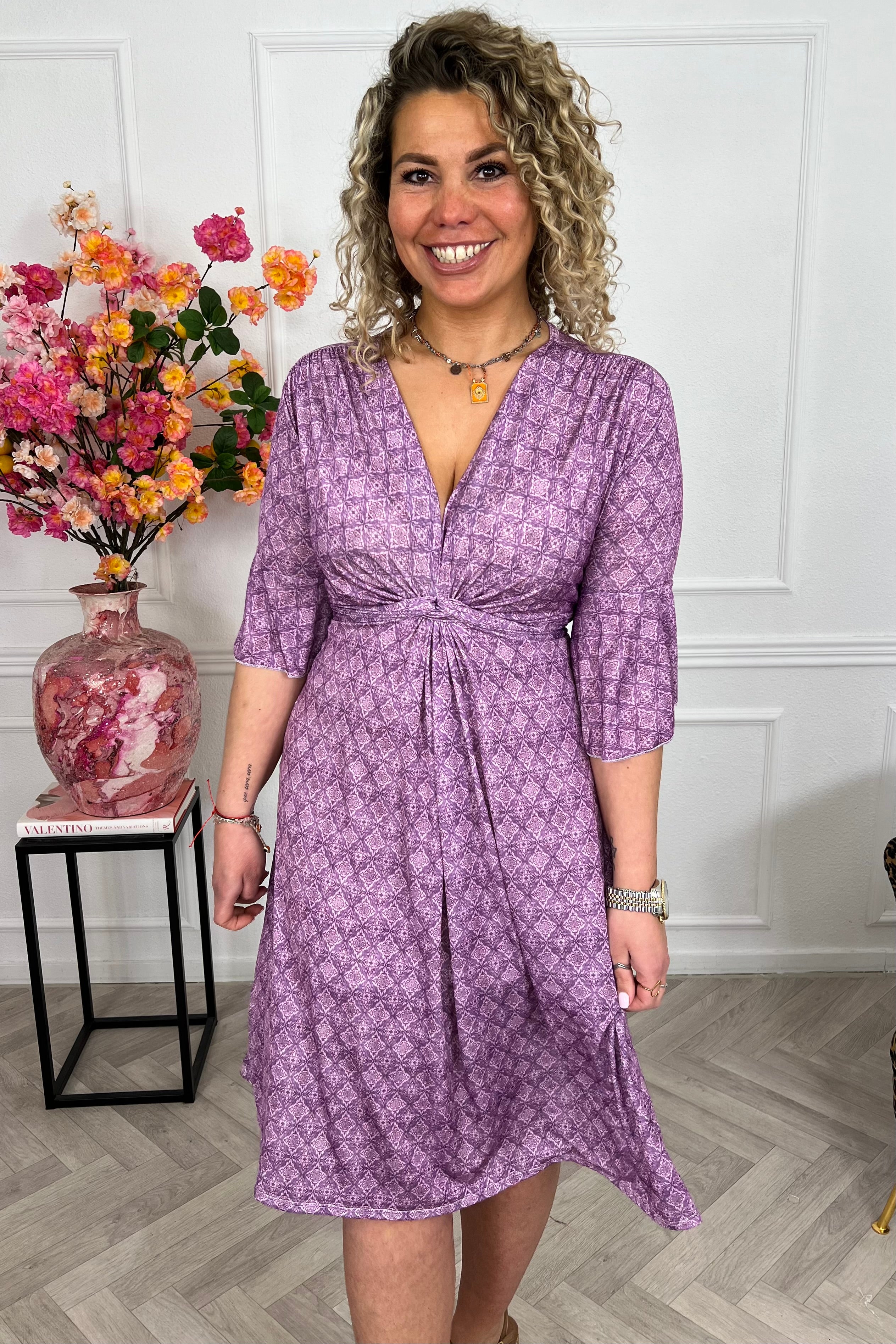 Curvy Short Knotted Violette Dress - Lila