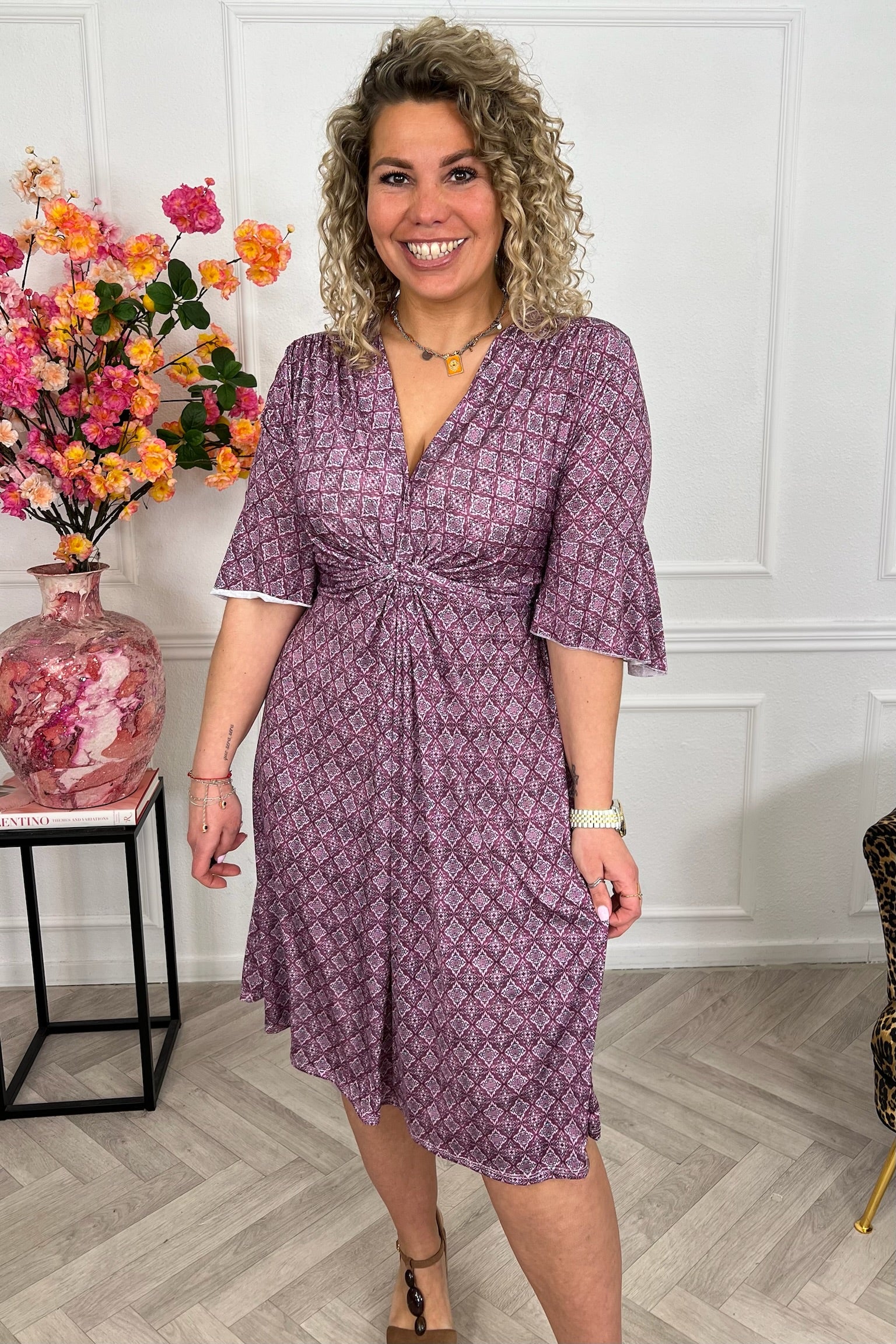Curvy Short Knotted Violette Dress - Purple/Turquoise