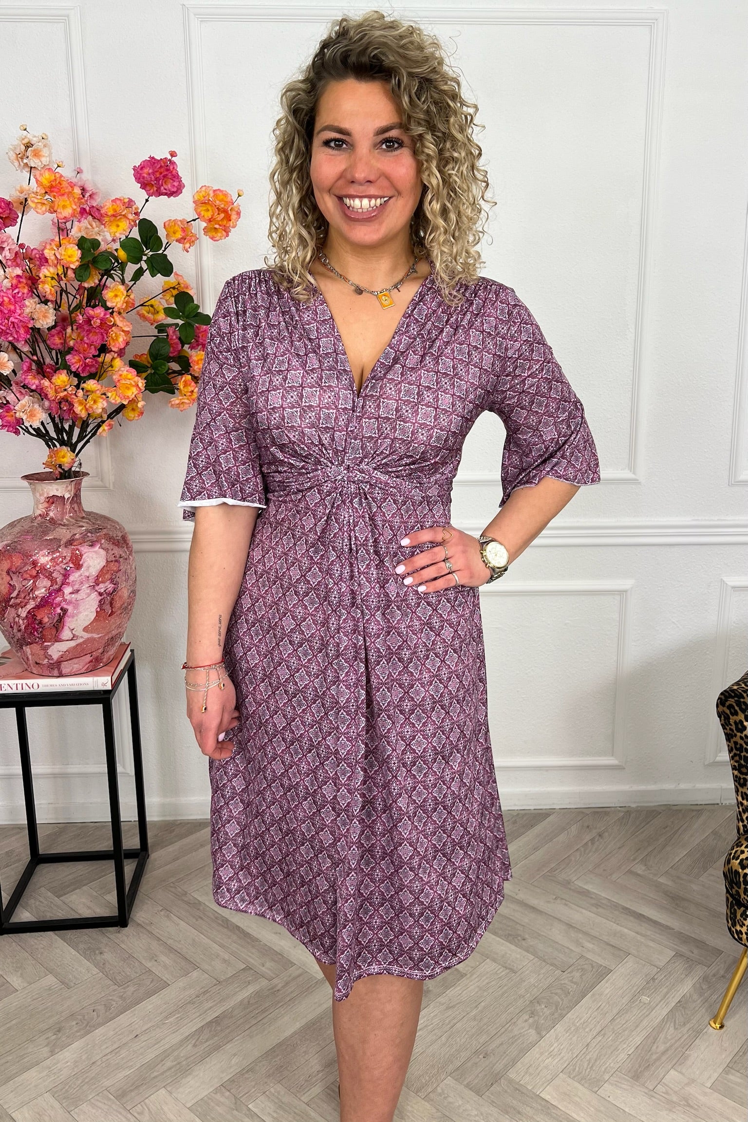 Curvy Short Knotted Violette Dress - Purple/Turquoise - Image 4