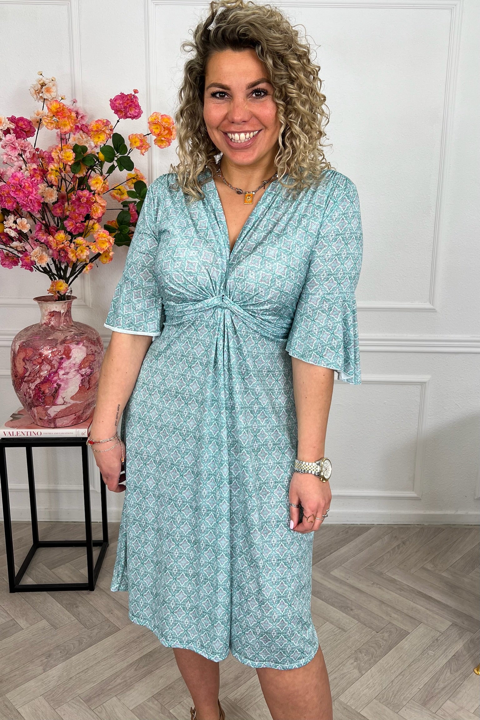 Curvy Short Knotted Violette Dress - Turquoise - Image 3