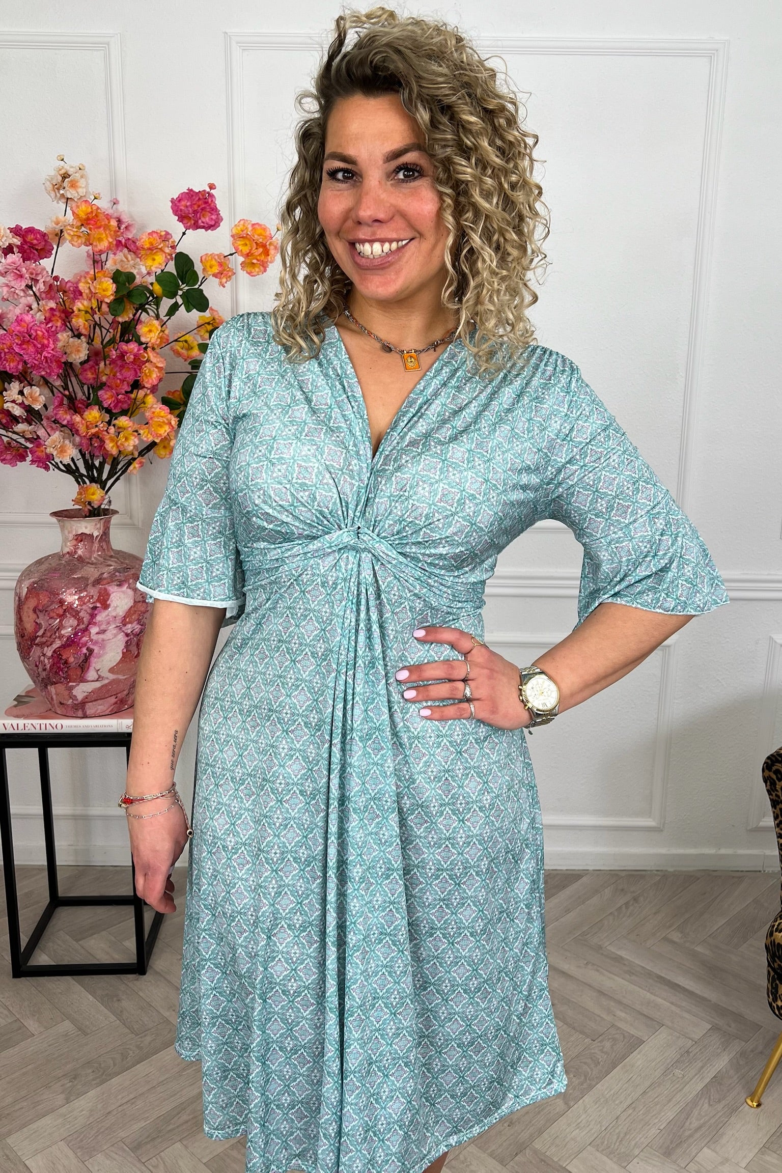 Curvy Short Knotted Violette Dress - Turquoise - Image 4