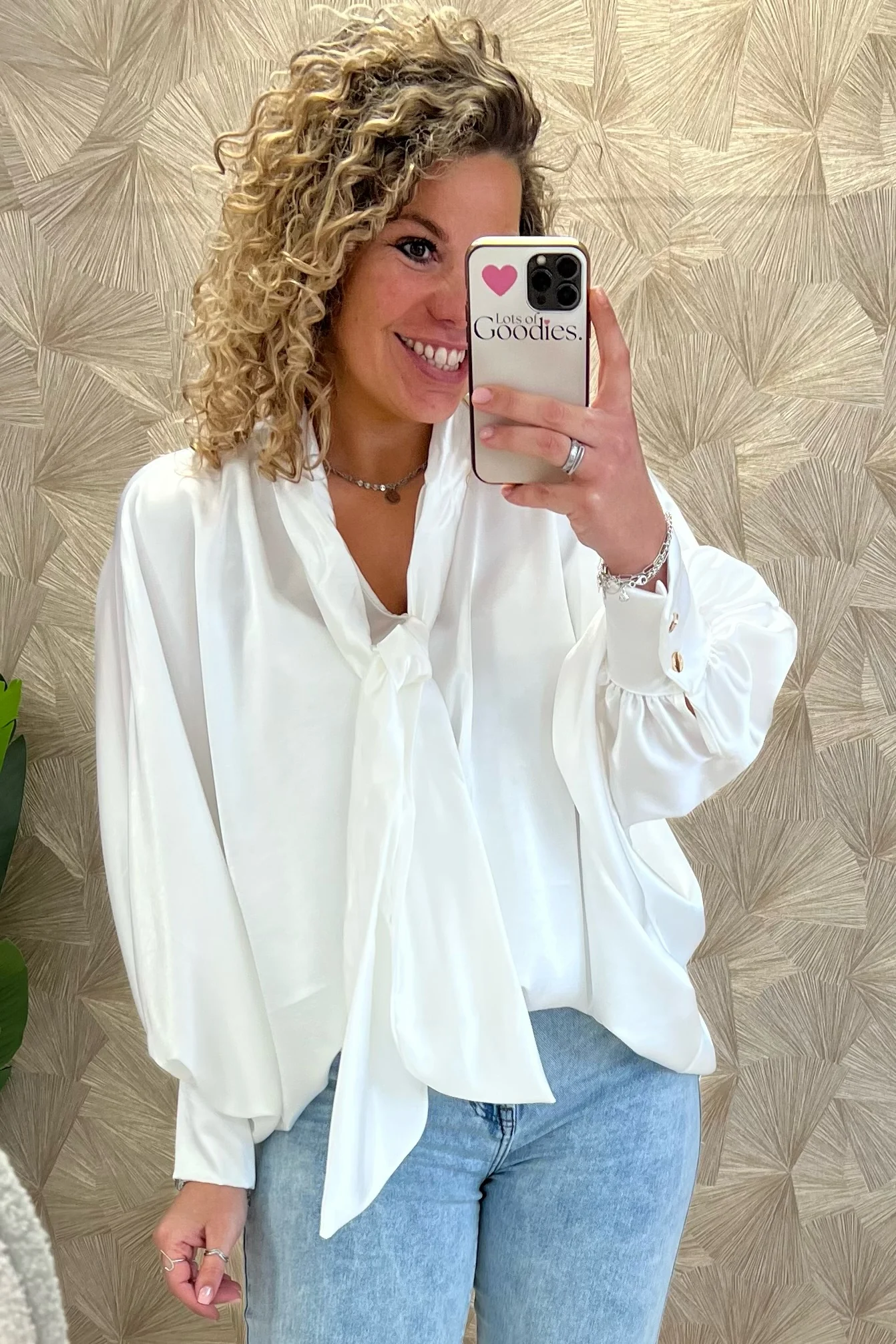 Curvy Silk Bow Blouse - White - Image 2
