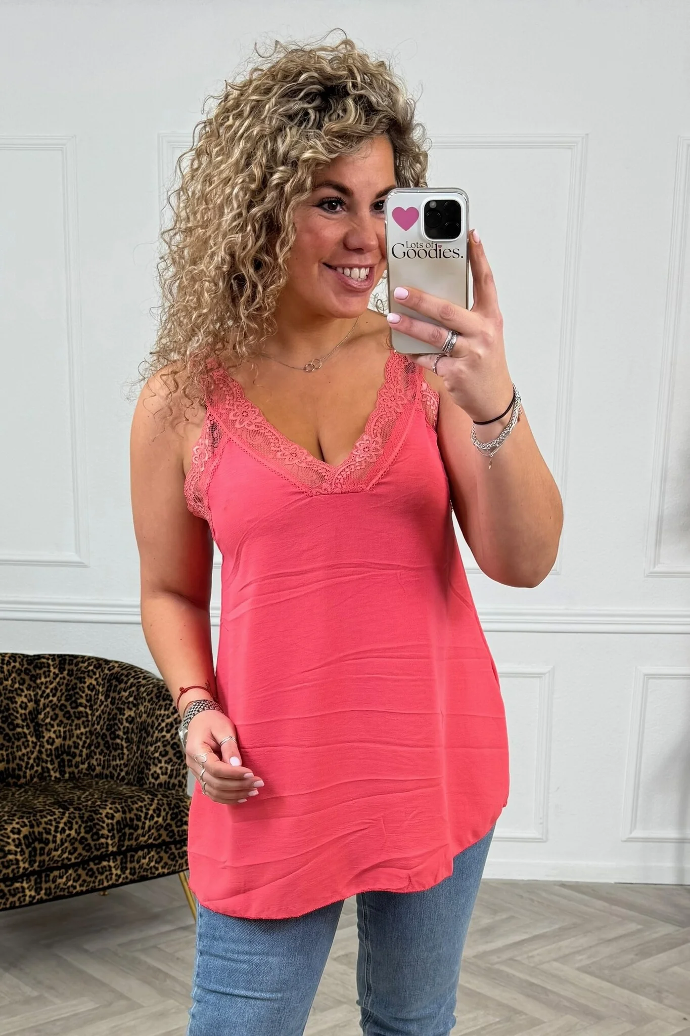 Curvy Sisi Lace Top - Coral