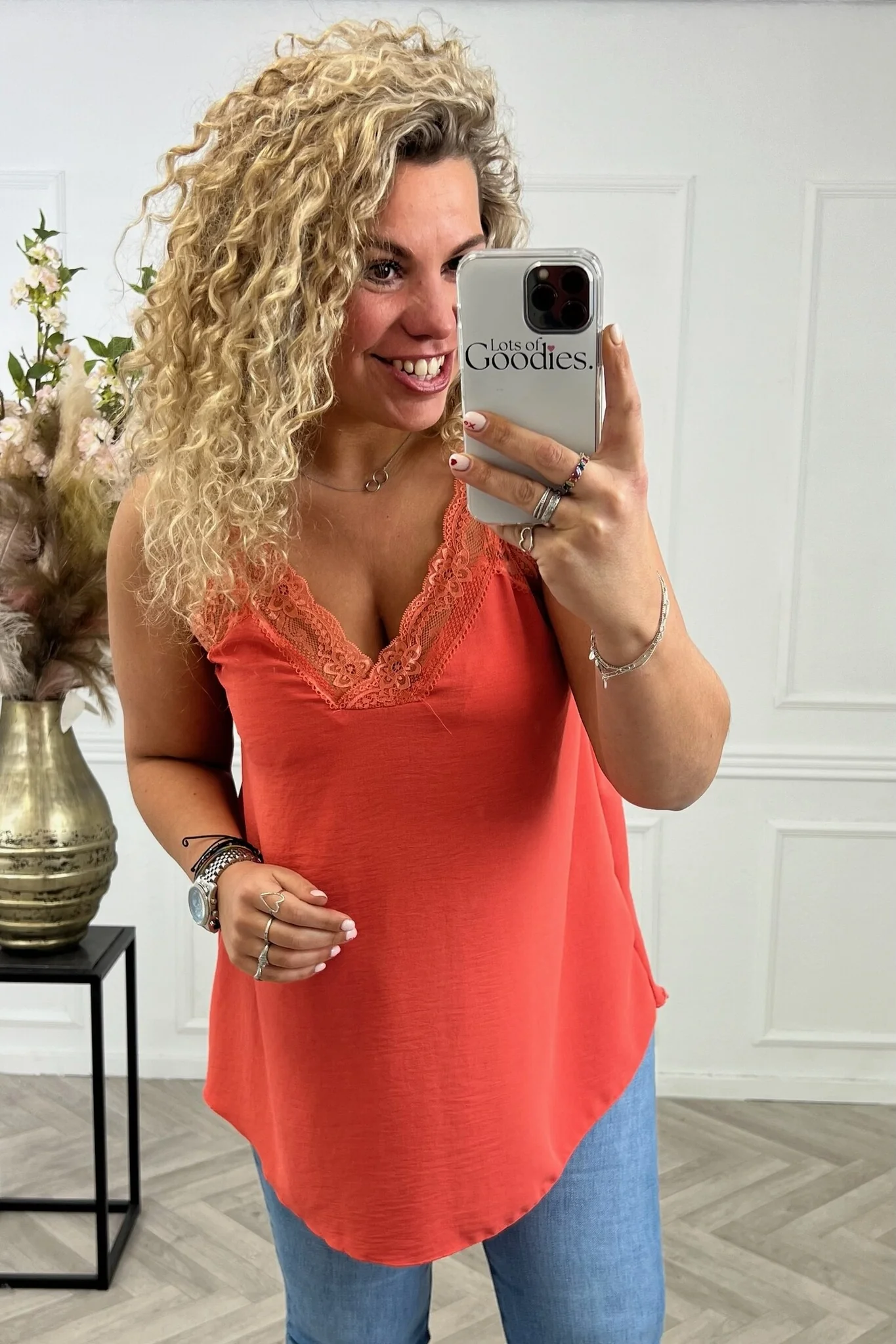 Curvy Sisi Lace Top - Coral - Image 2