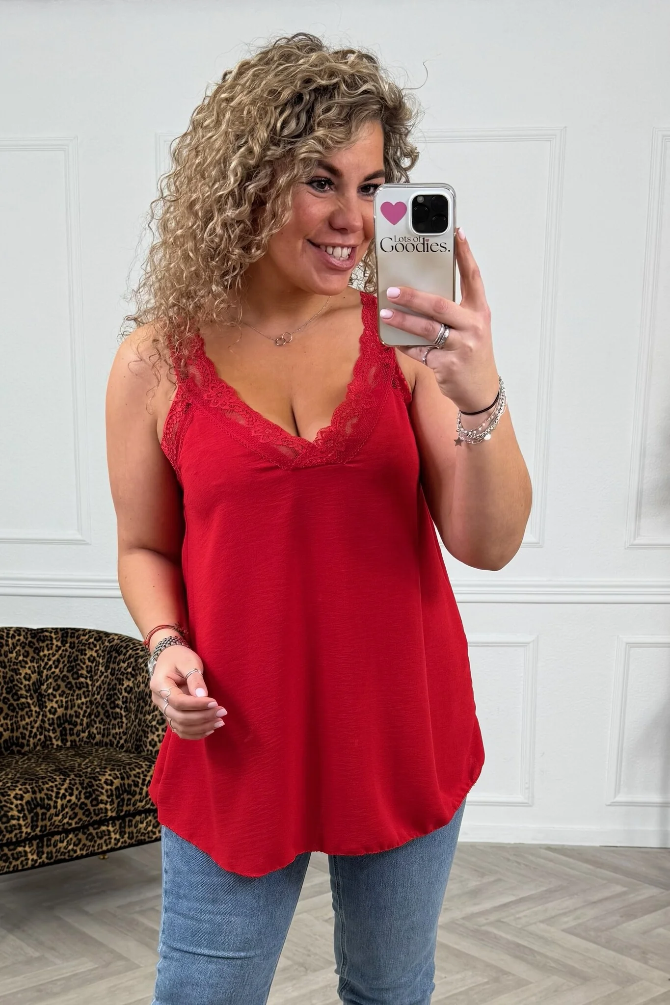Curvy Sisi Lace Top - Red