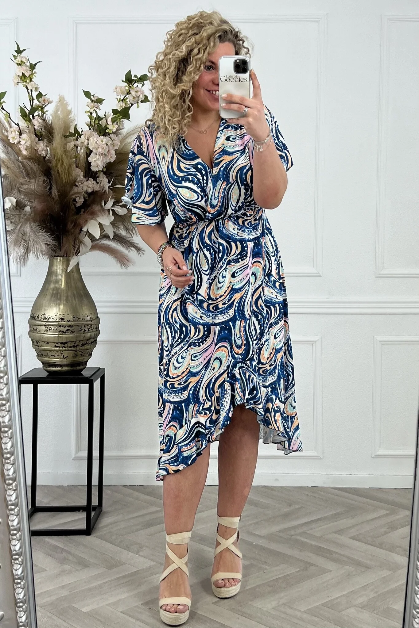 Curvy Spanish Dress Swirl - Dark Blue/White