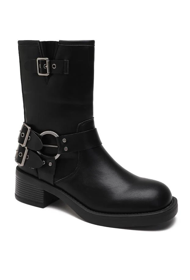 Dakota Low Buckle Boots - Black - Image 2