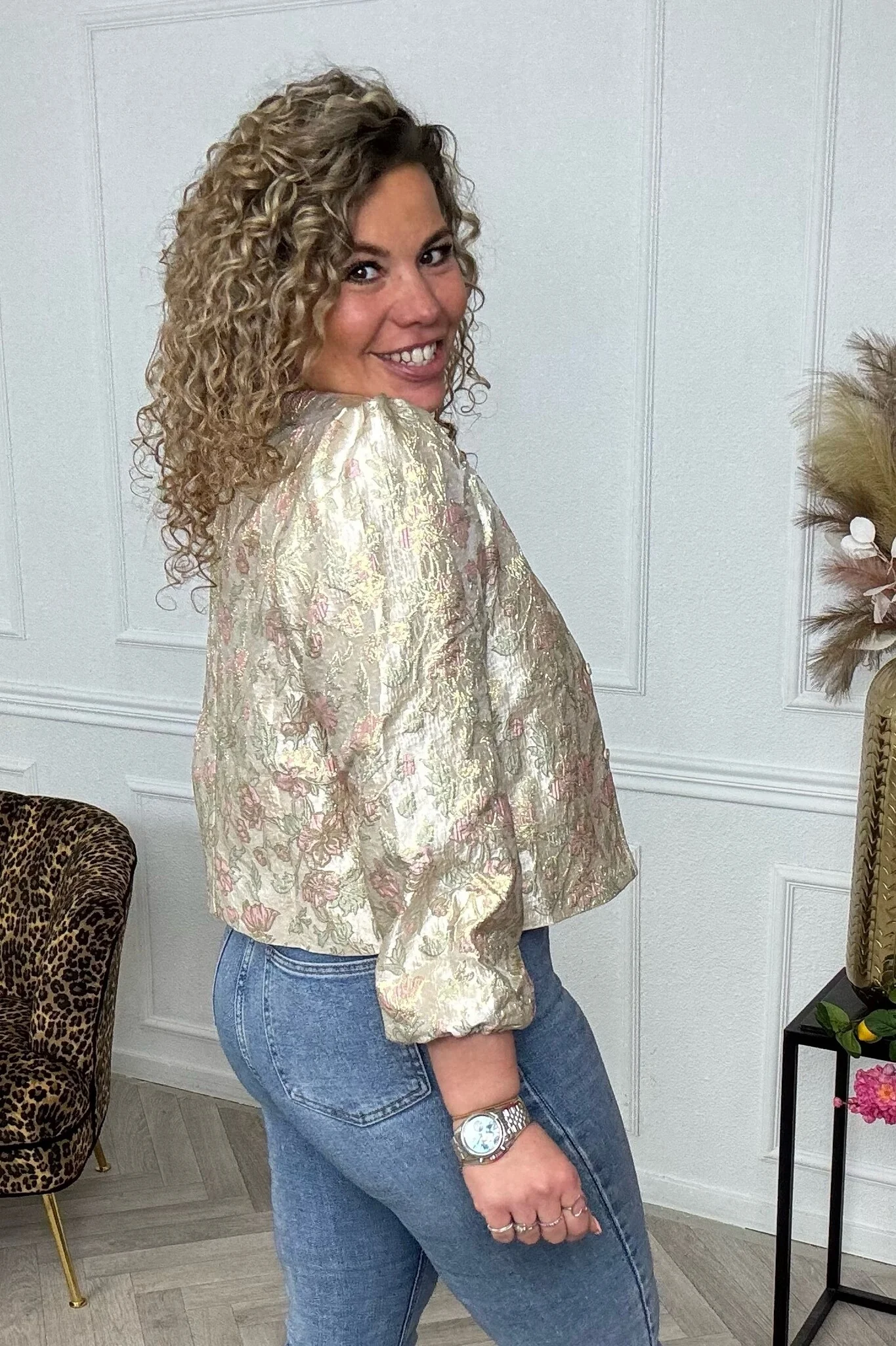 Dana Flower Blouse - Beige/Mint/Pink - Image 2
