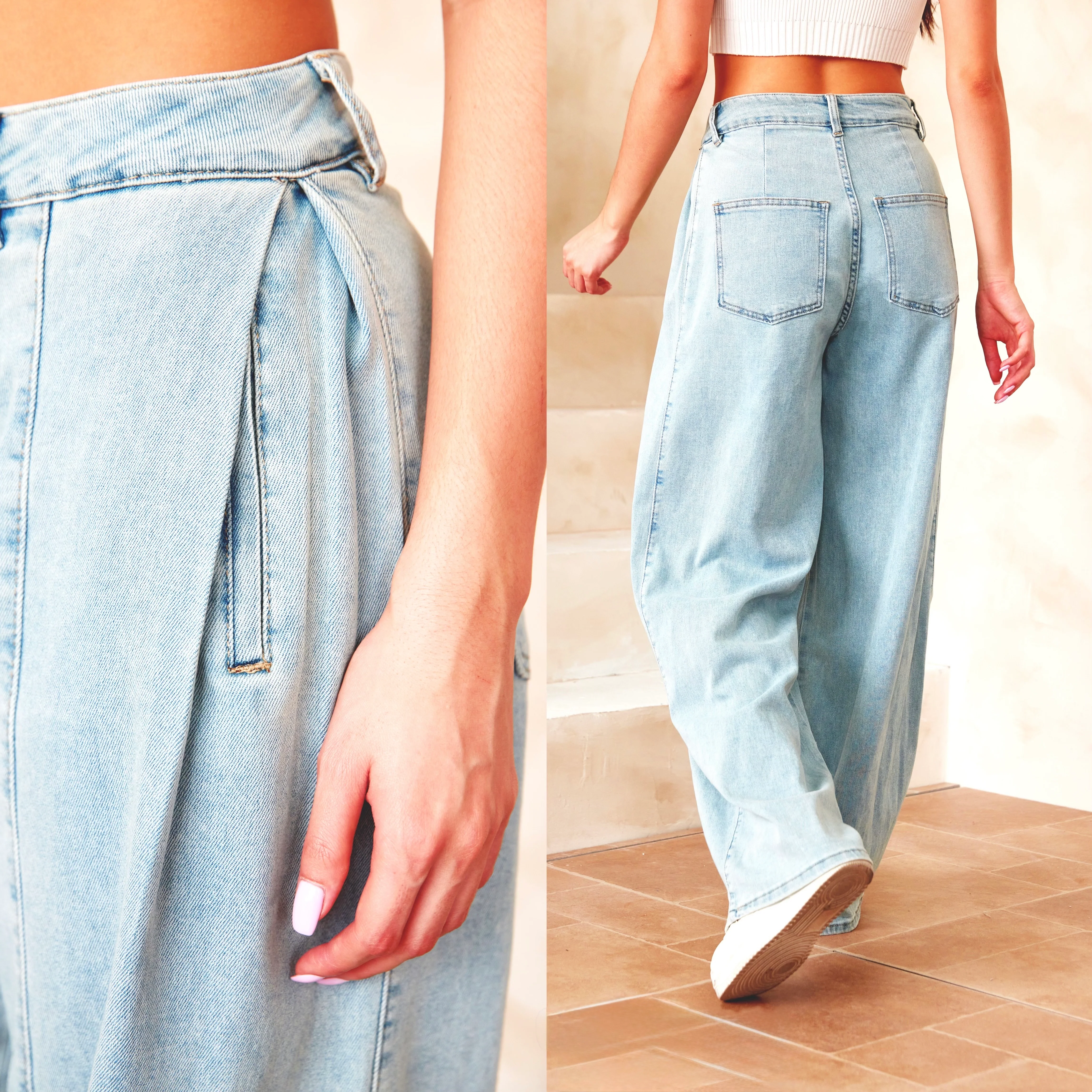 Dana Summer Wide Leg Jeans - Light Blue - Image 2