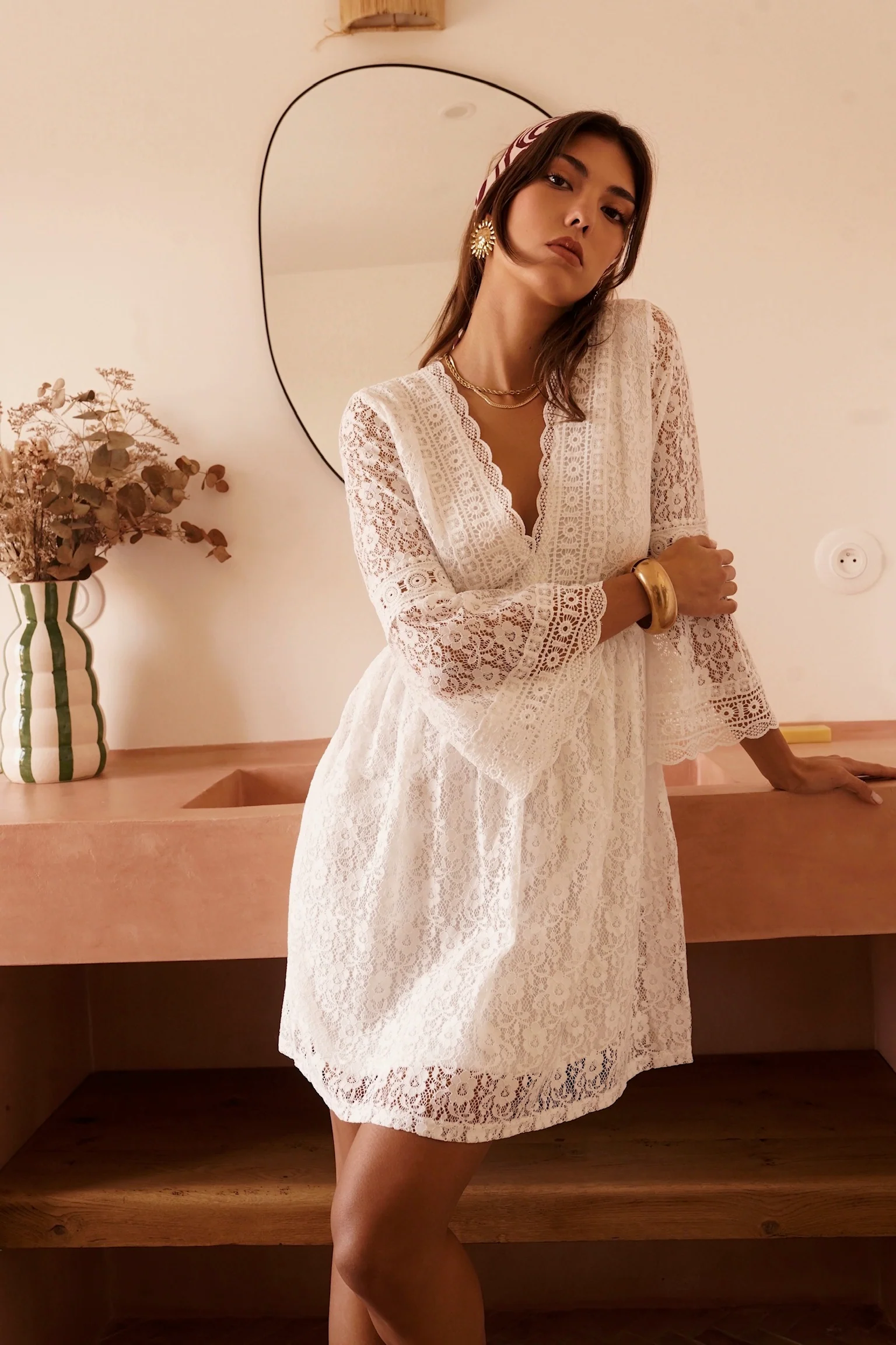 Delphine Lace Dress - White - Image 3