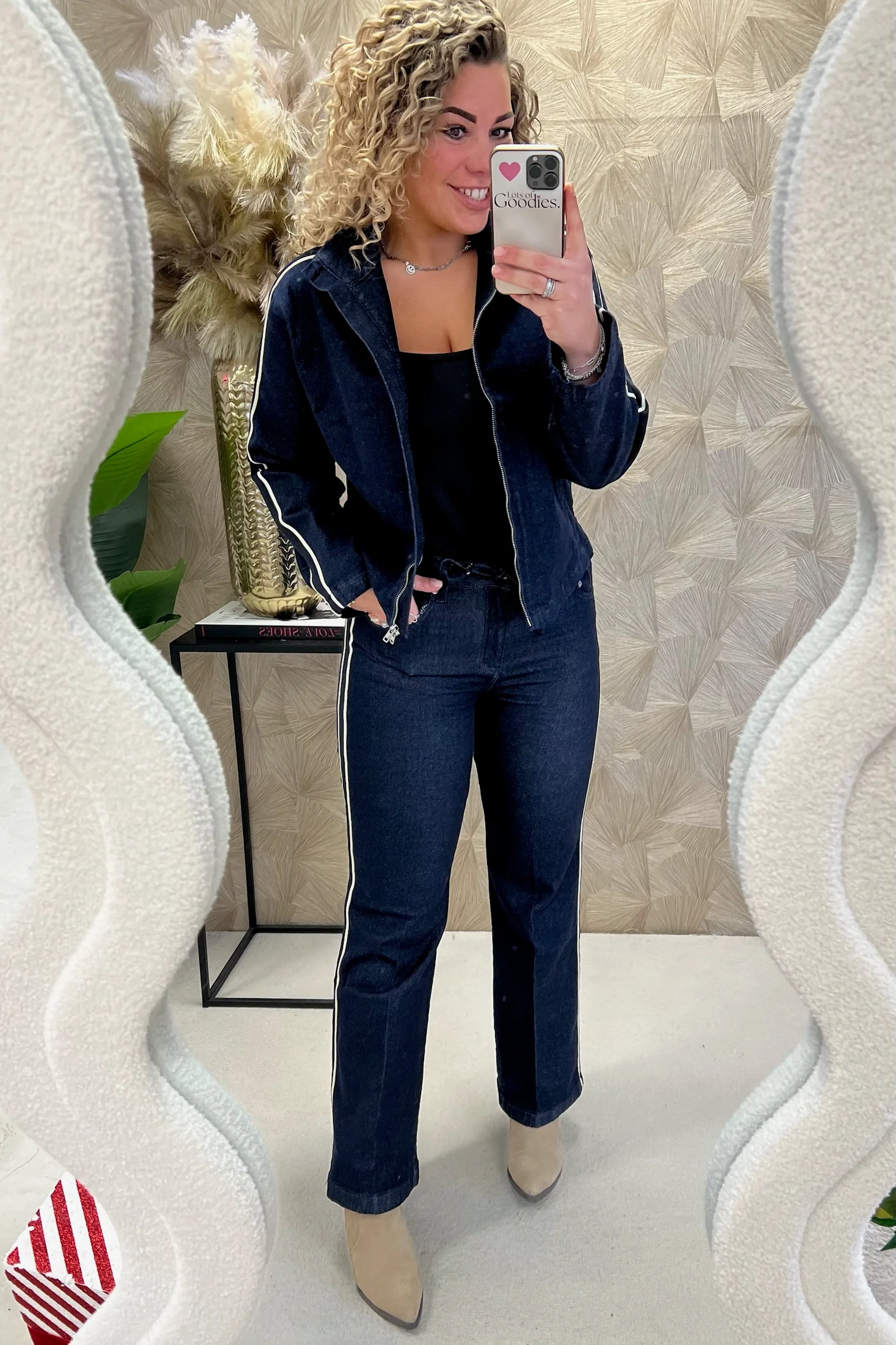 Denim Striped Jacket - Dark Blue