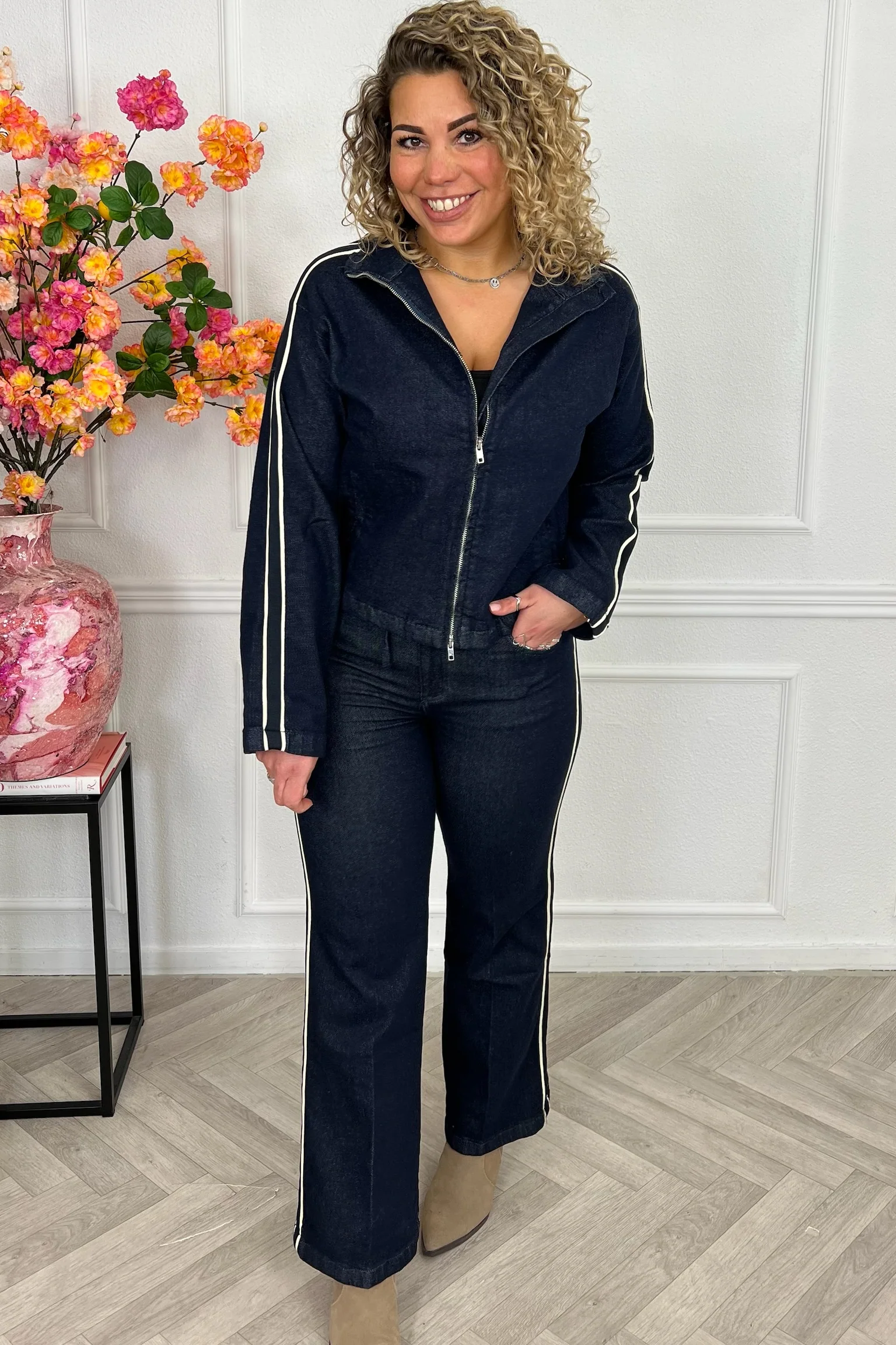 Denim Striped Jacket - Dark Blue - Image 2