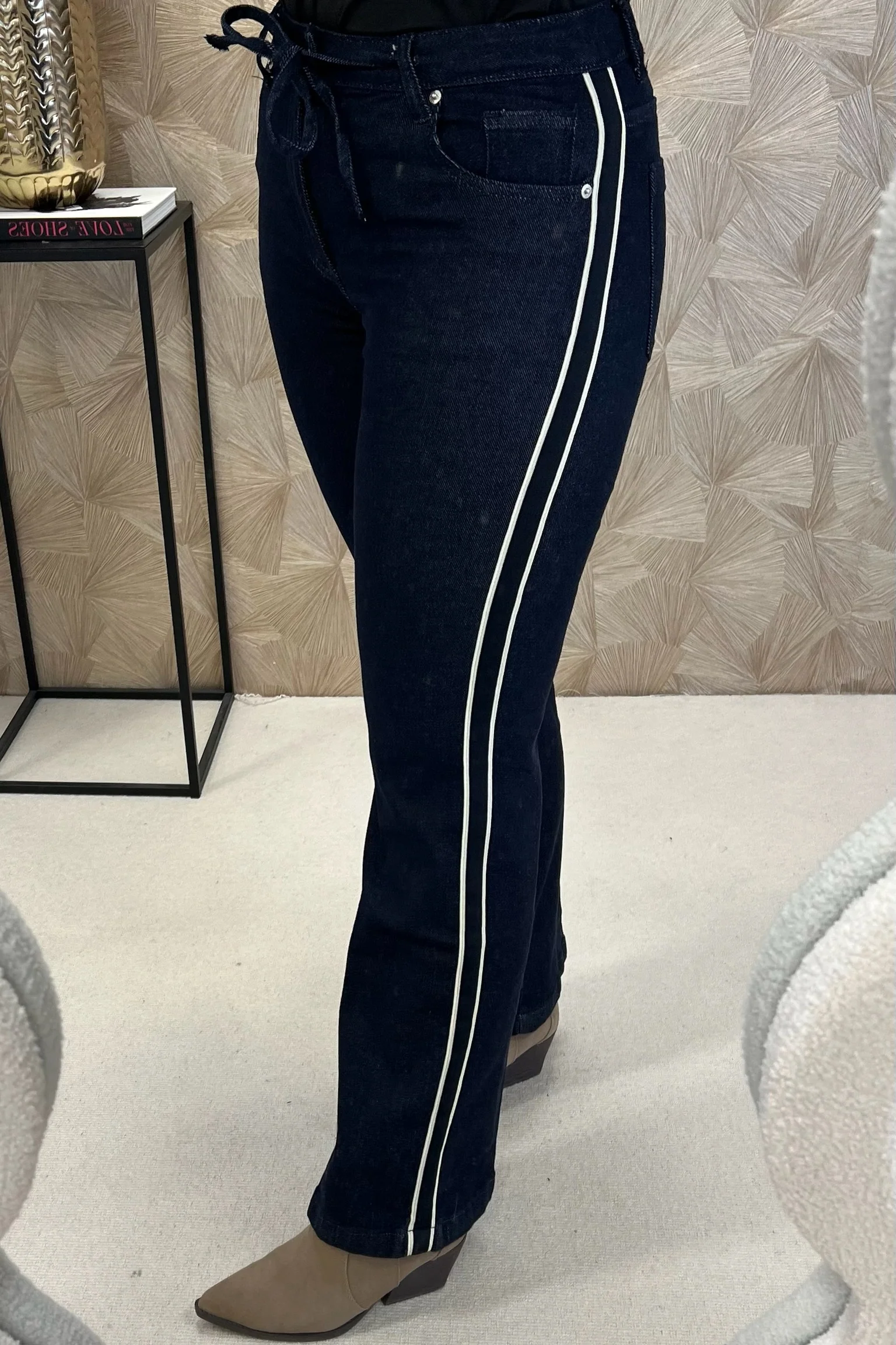 Denim Striped Jeans - Dark Blue - Image 2