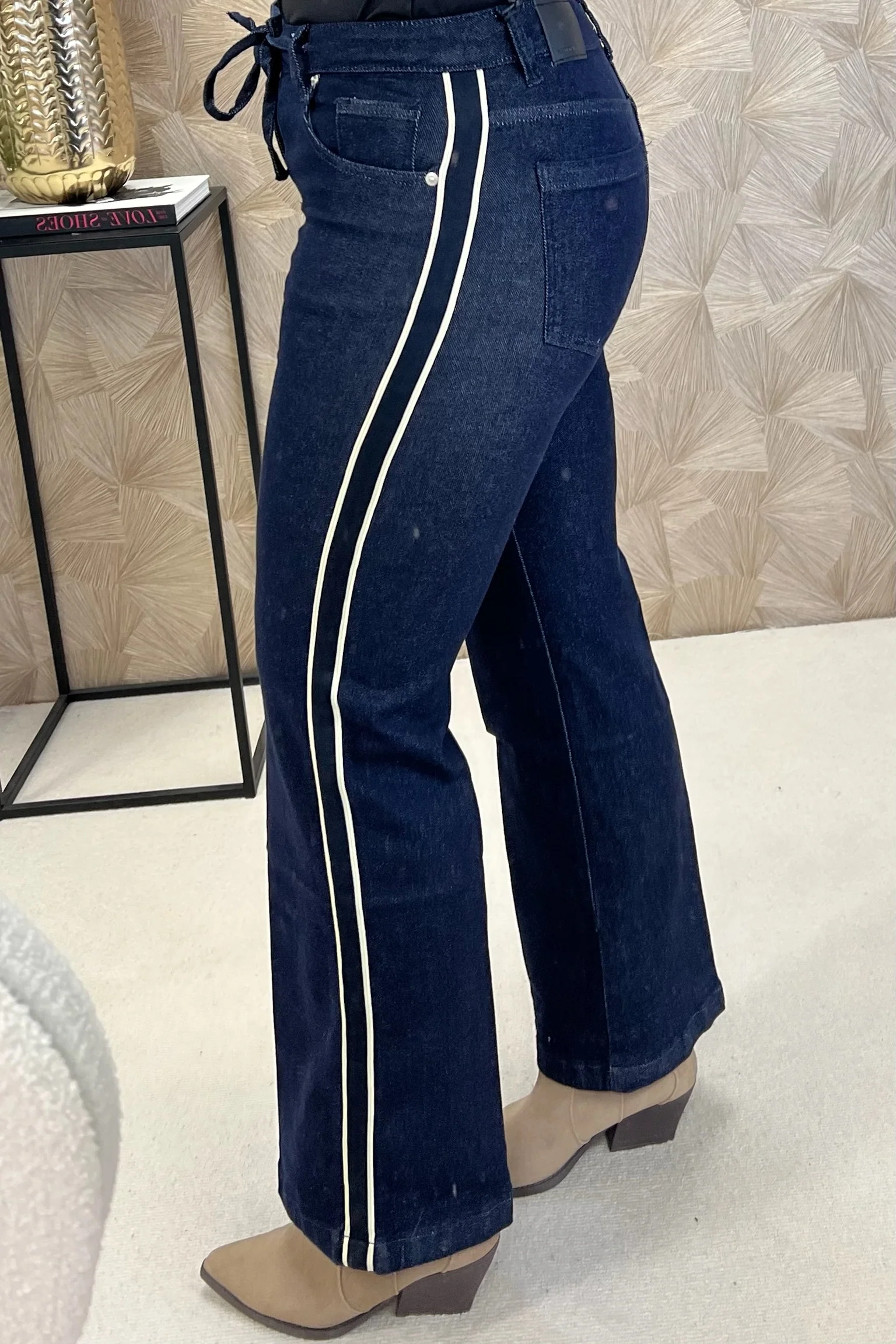 Denim Striped Jeans - Dark Blue - Image 3