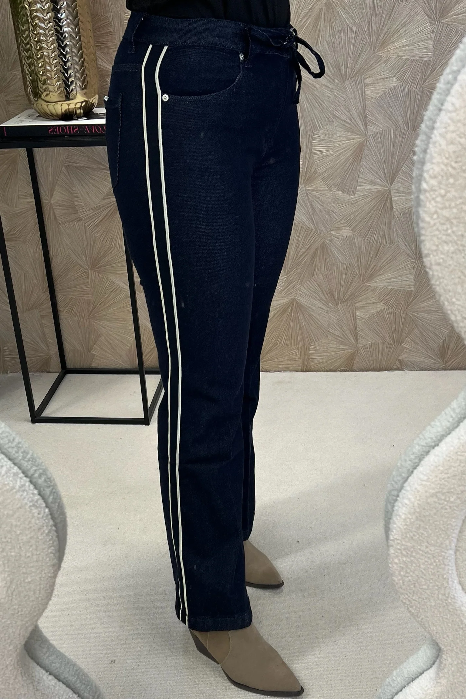 Denim Striped Jeans - Dark Blue - Image 4