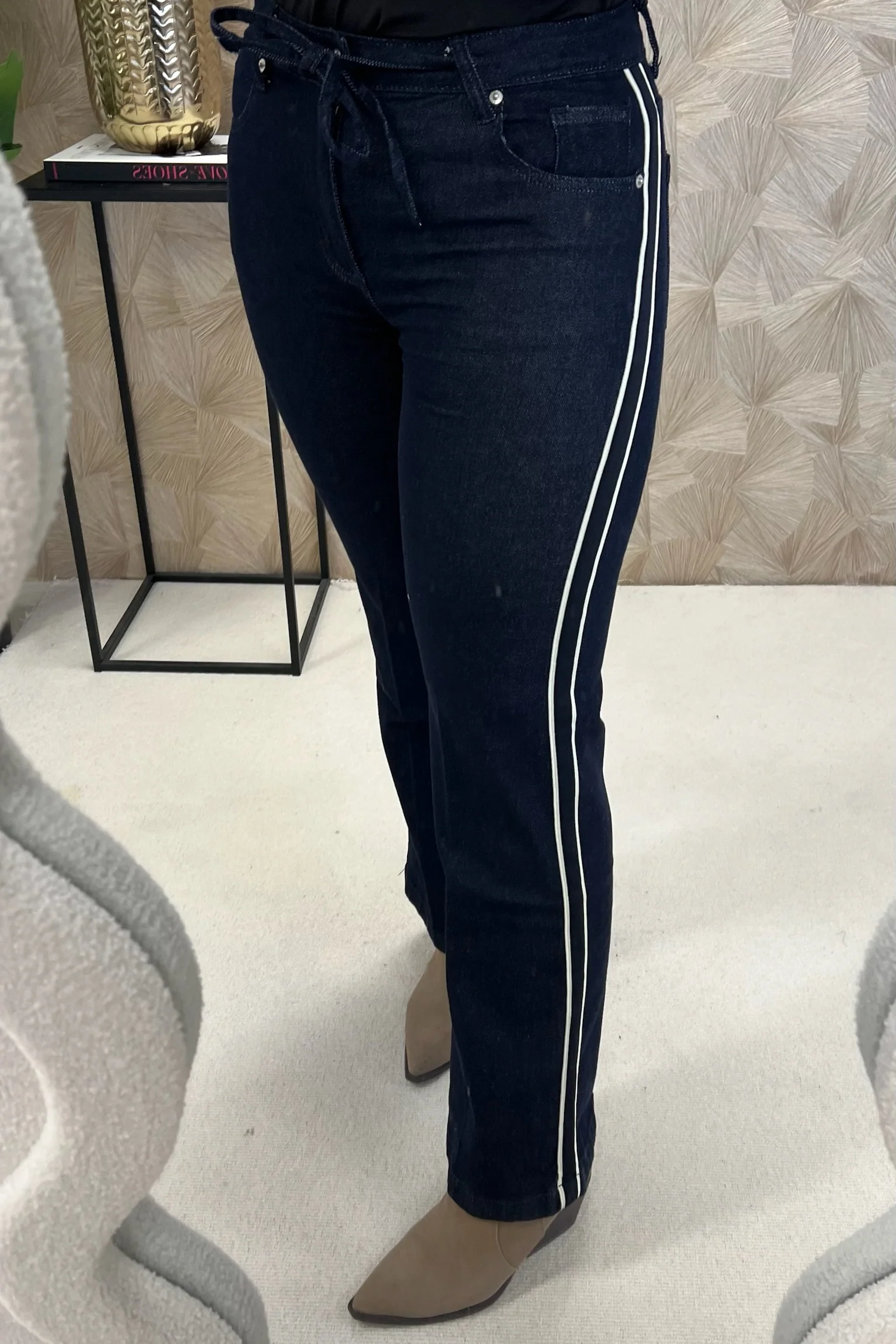 Denim Striped Jeans - Dark Blue - Image 6