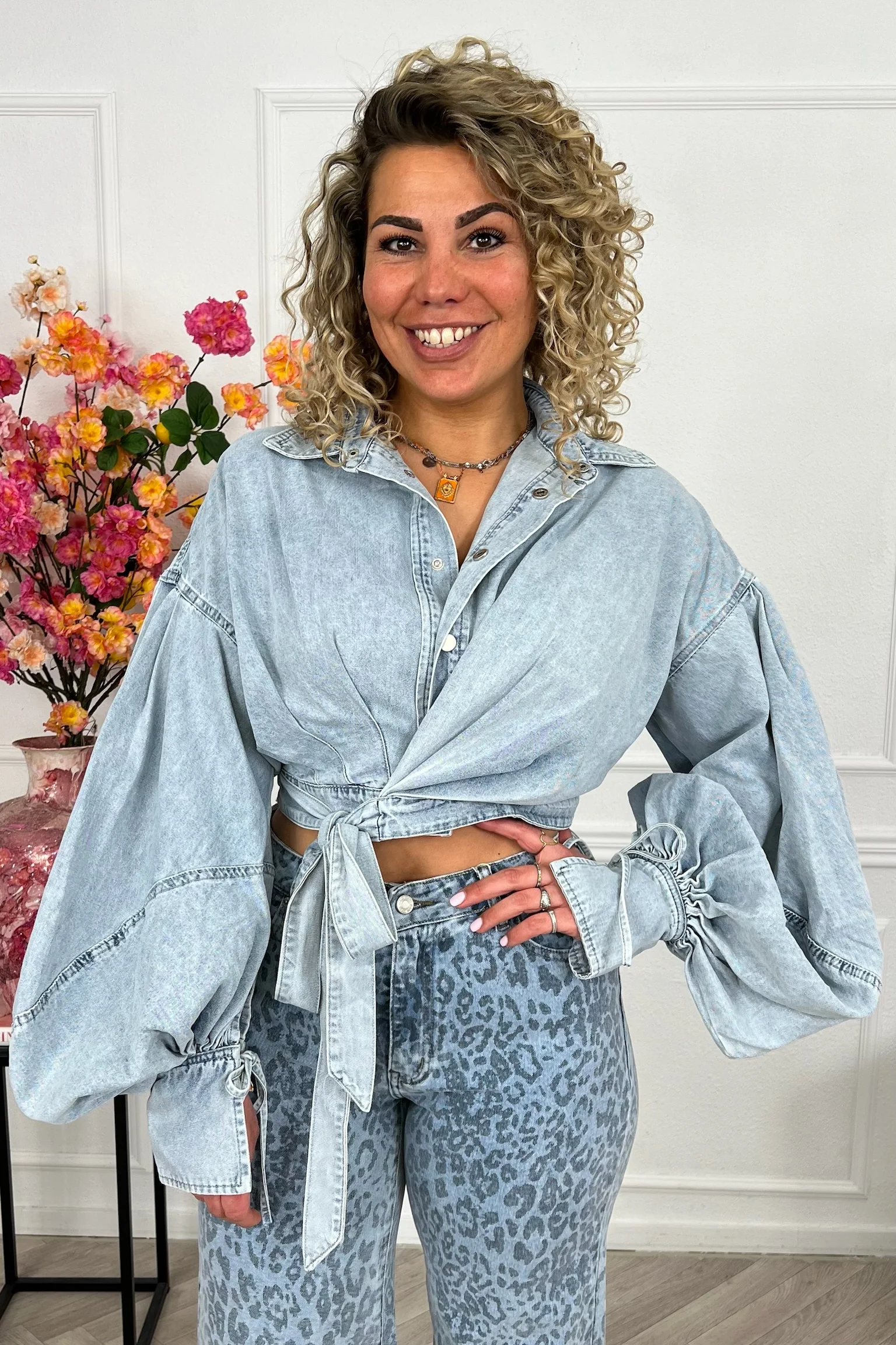 Denim Wrap Blouse - Light Blue