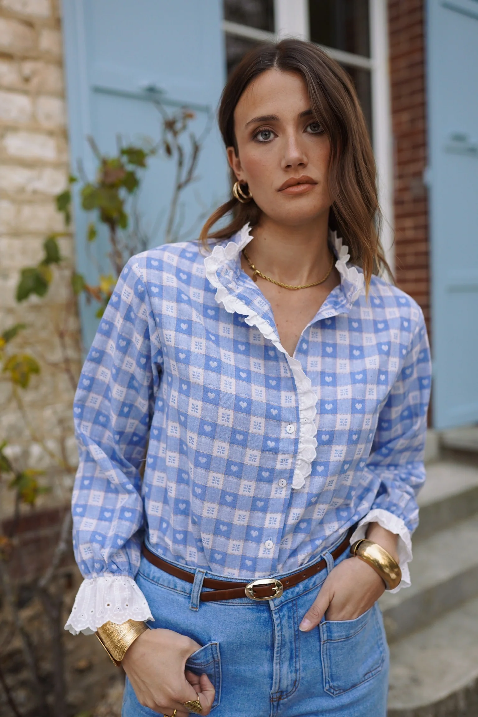 Dolly Checkered Blouse - Licht Blue - Image 2