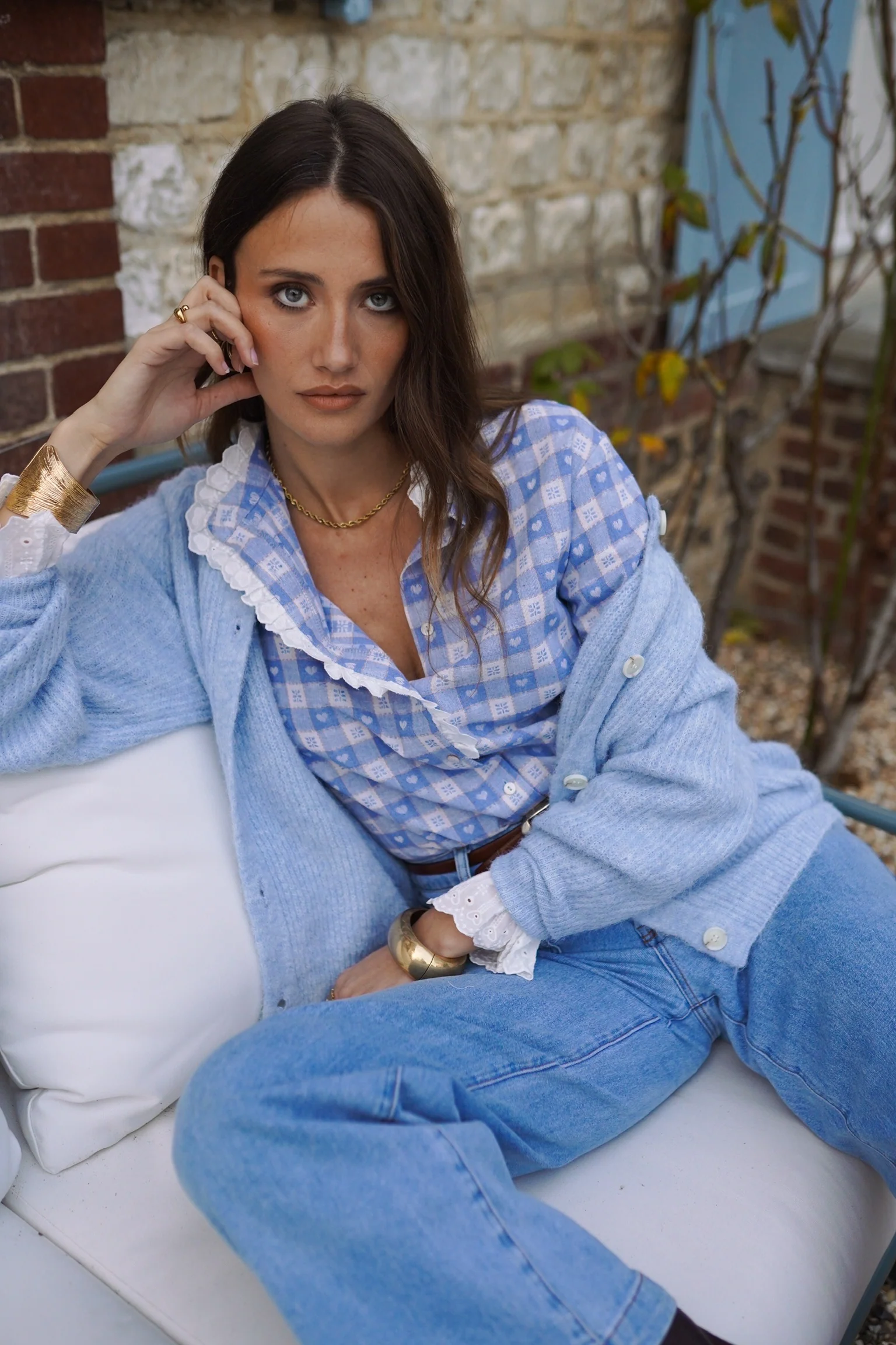Dolly Checkered Blouse - Licht Blue - Image 3