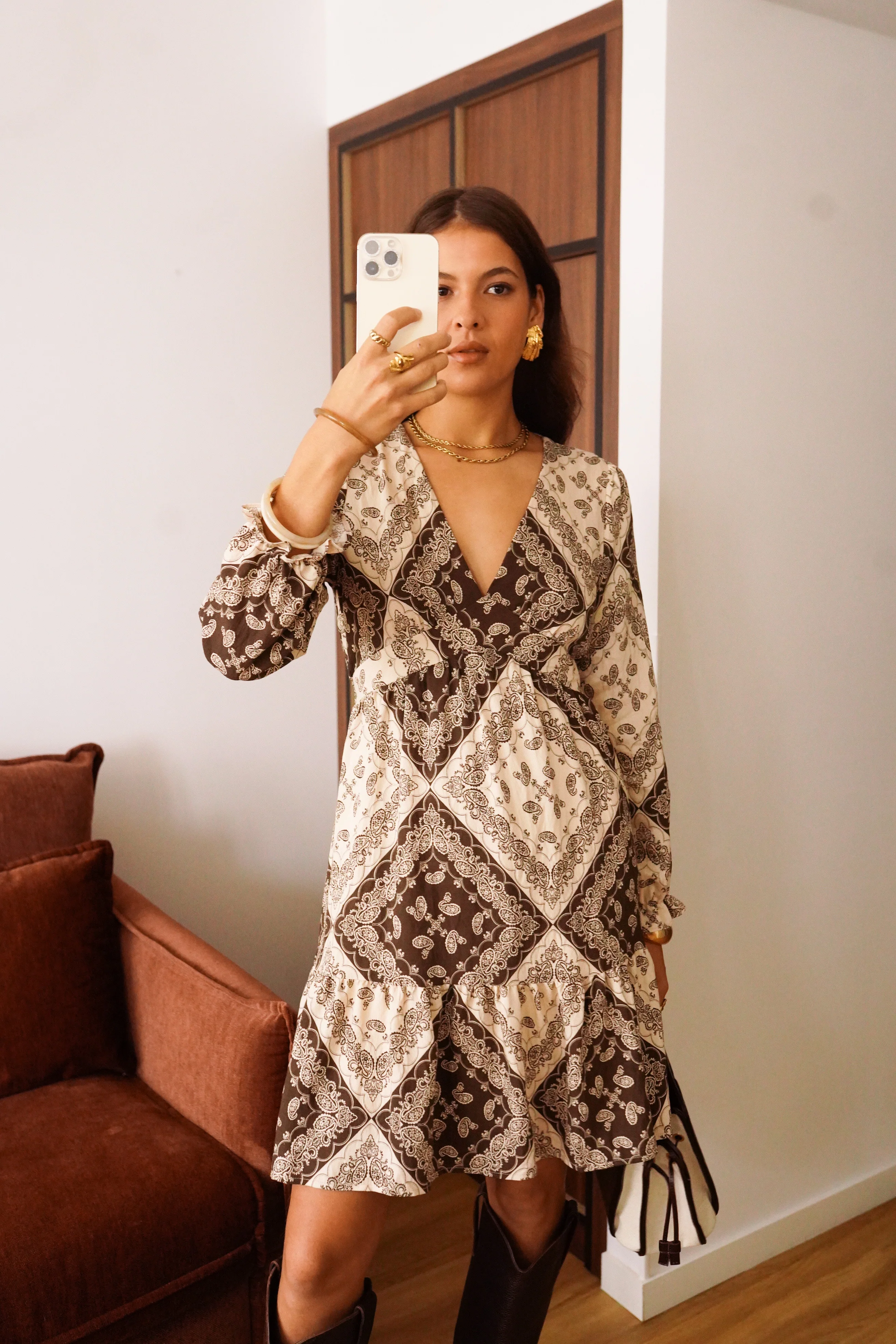 Donna Print Dress - Brown/Beige - Image 6