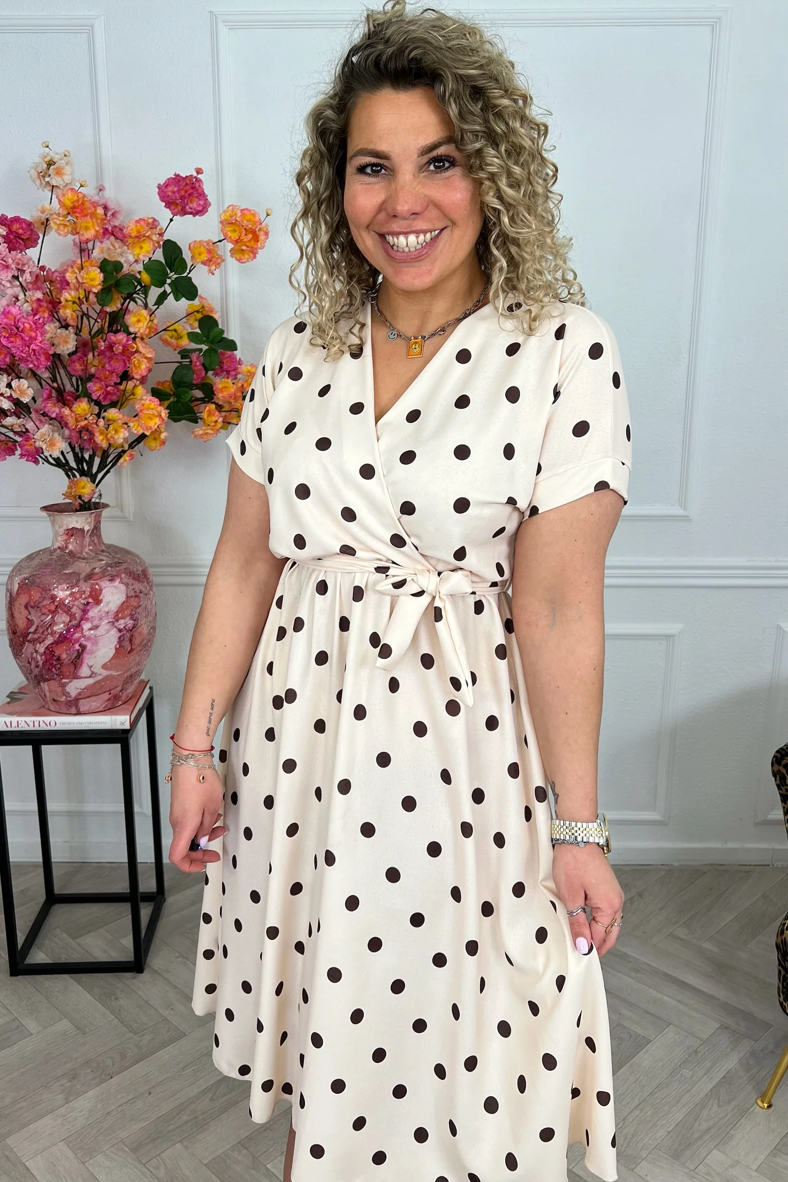 Dots Strik Dress - Beige - Image 10