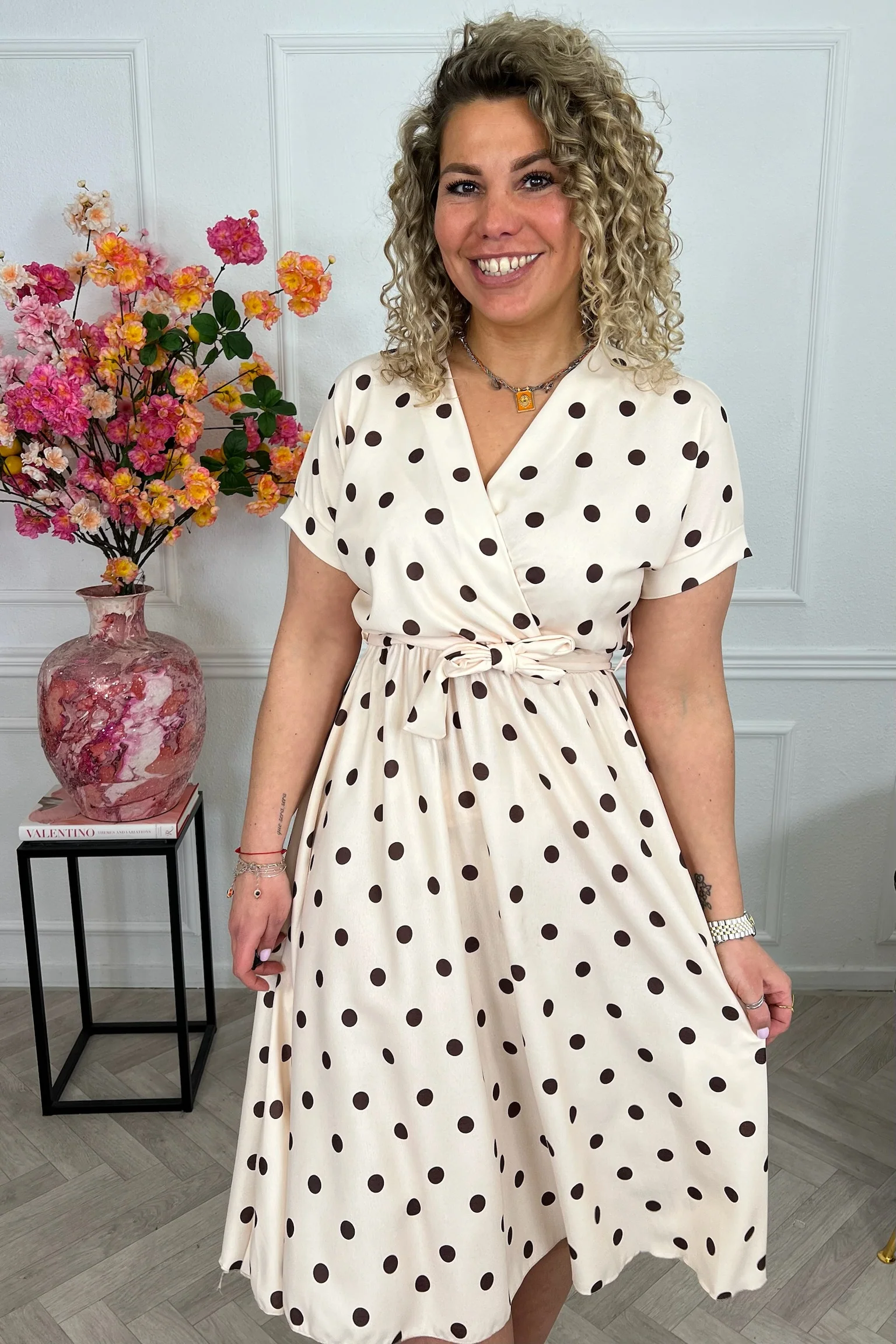 Dots Strik Dress - Beige - Image 3