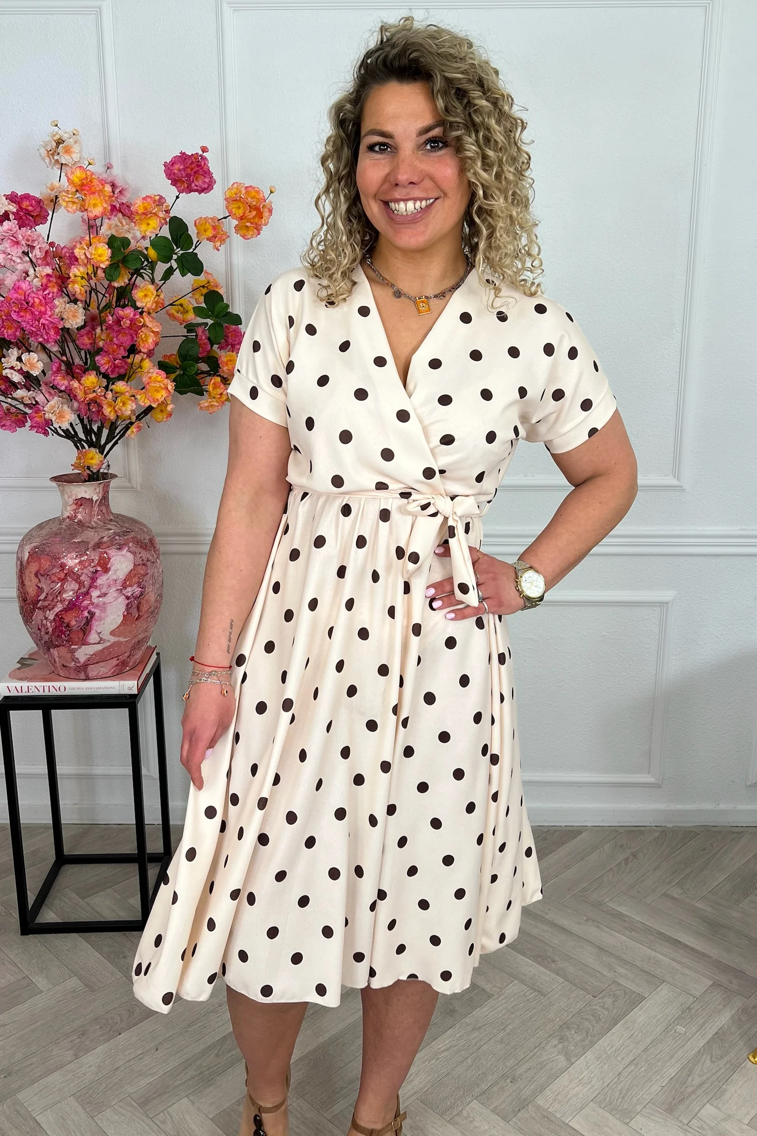 Dots Strik Dress - Beige - Image 5