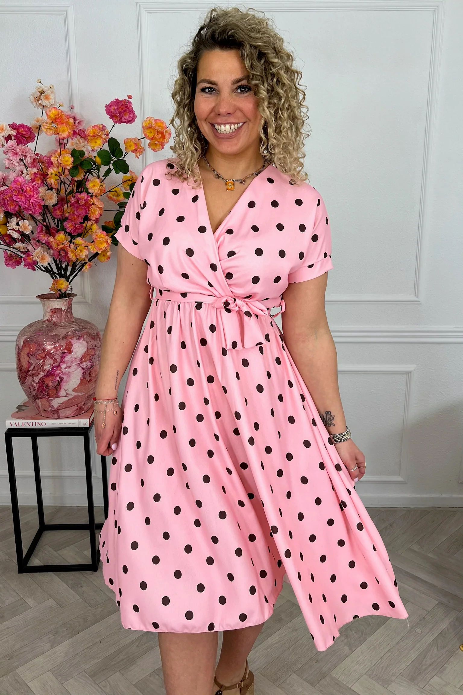 Dots Strik Dress - Pink