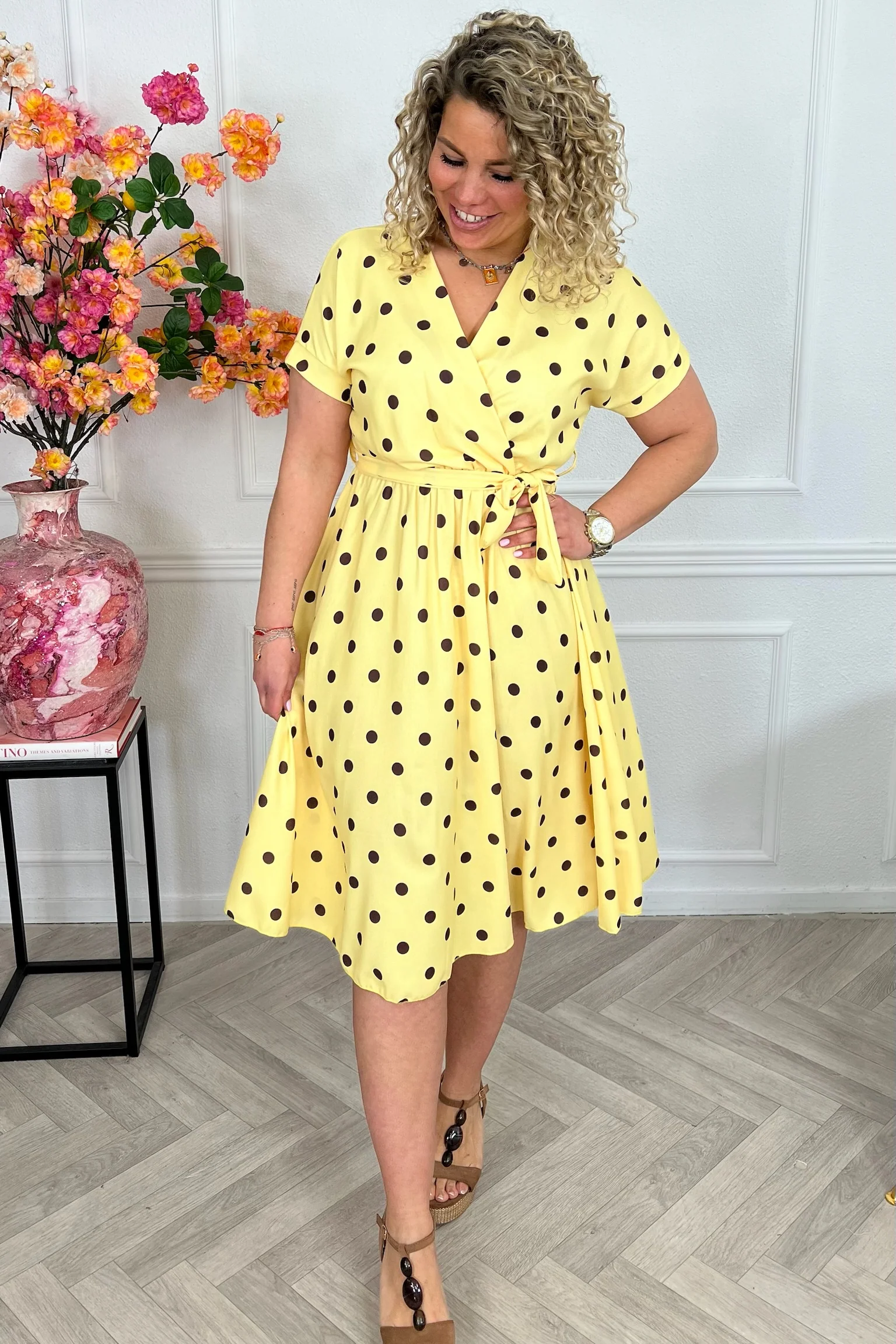 Dots Strik Dress - Yellow - Image 3