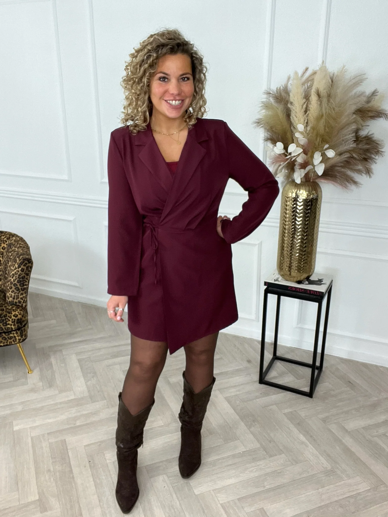 Elegance Wrap Blazer Dress - Bordeaux