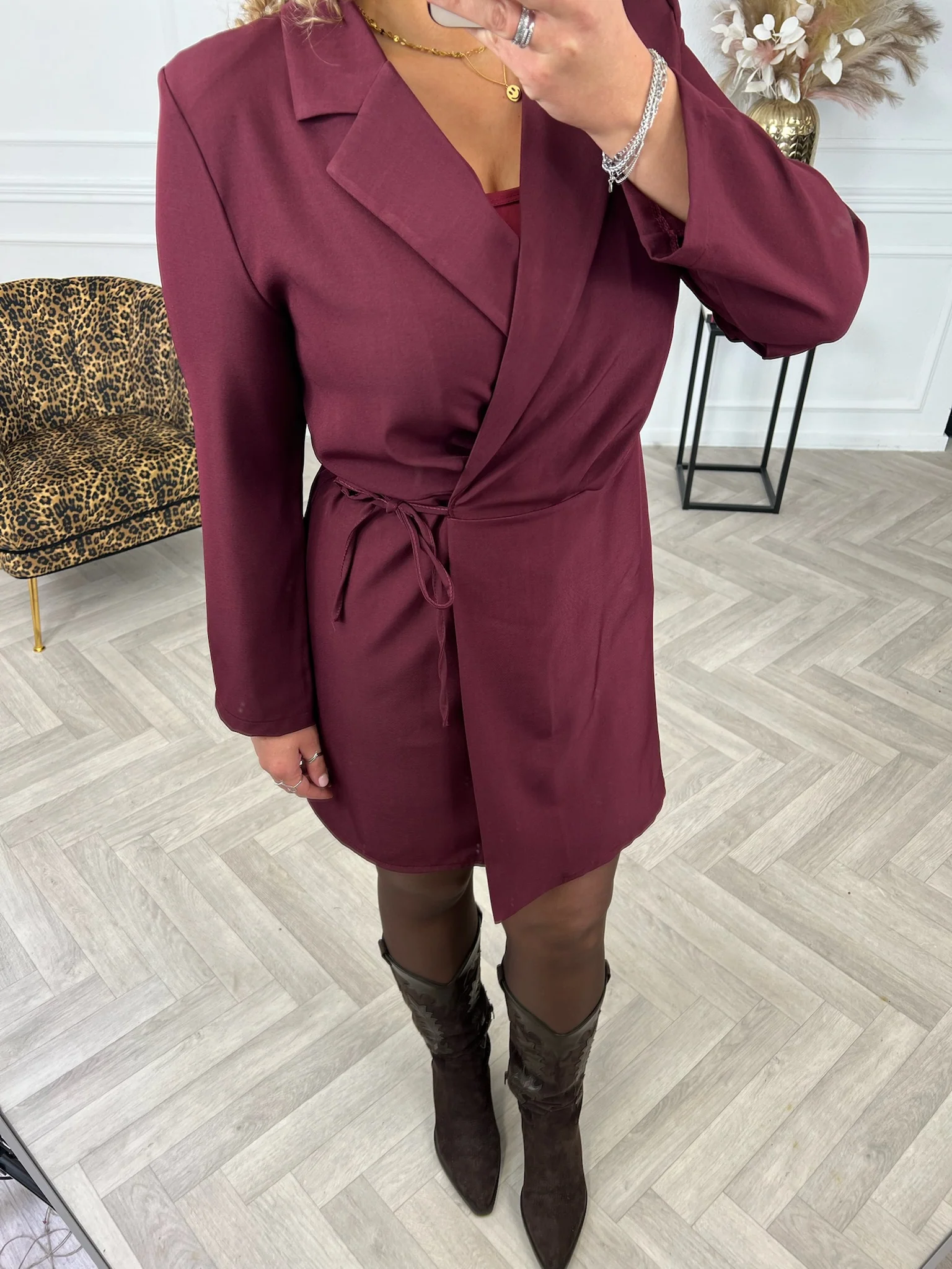 Elegance Wrap Blazer Dress - Bordeaux - Image 3