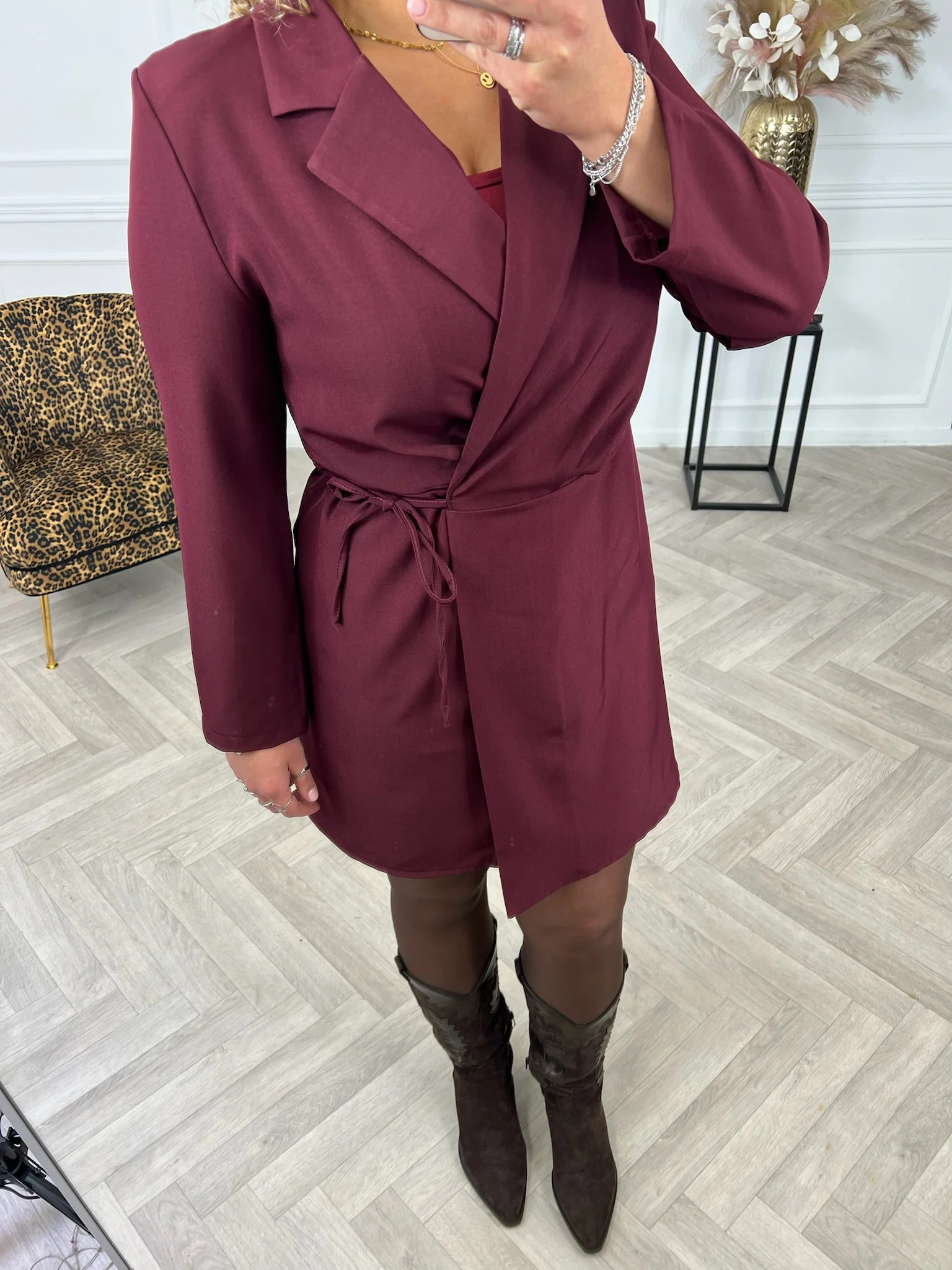 Elegance Wrap Blazer Dress - Bordeaux - Image 5