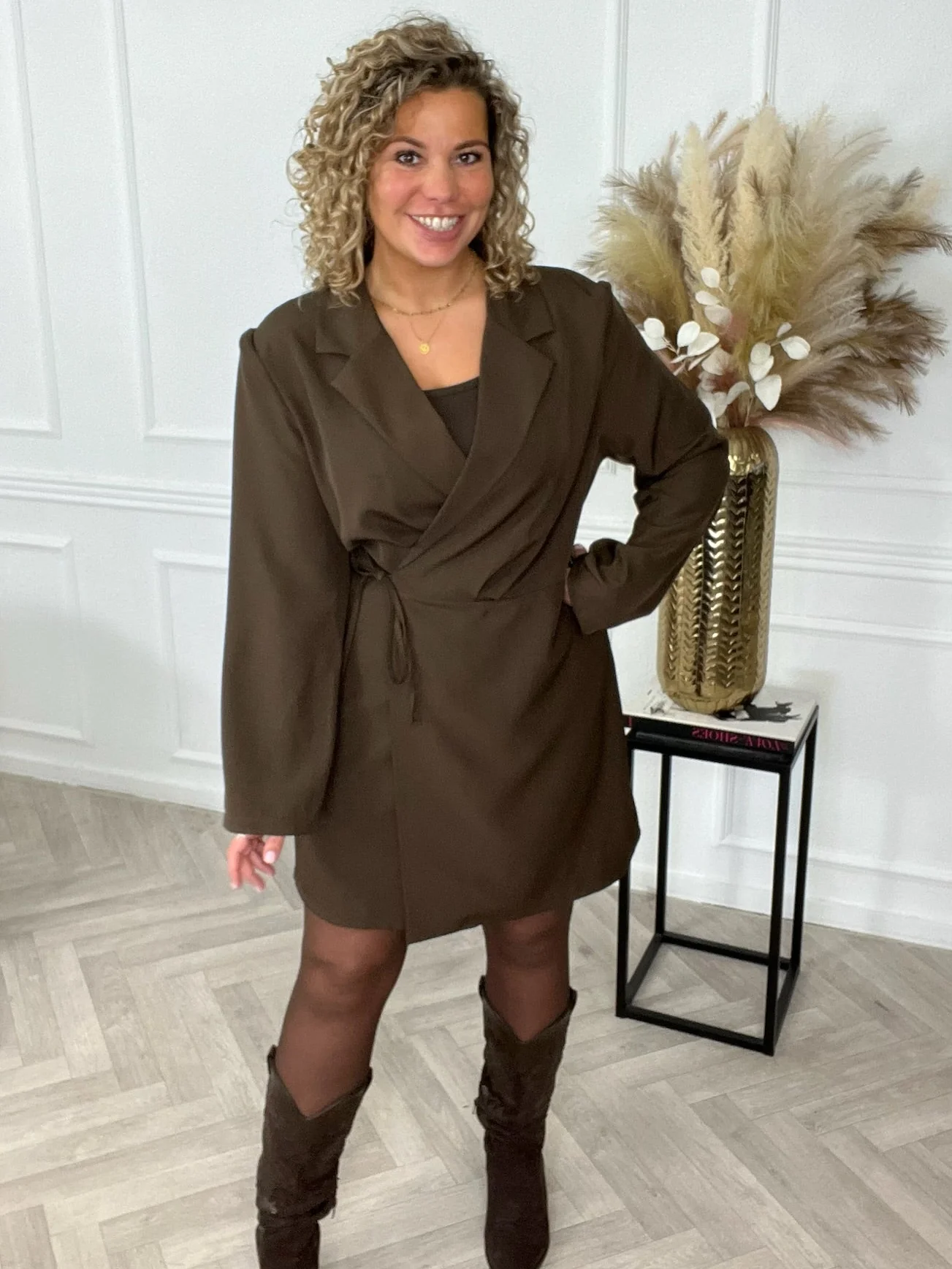 Elegance Wrap Blazer Dress - Brown