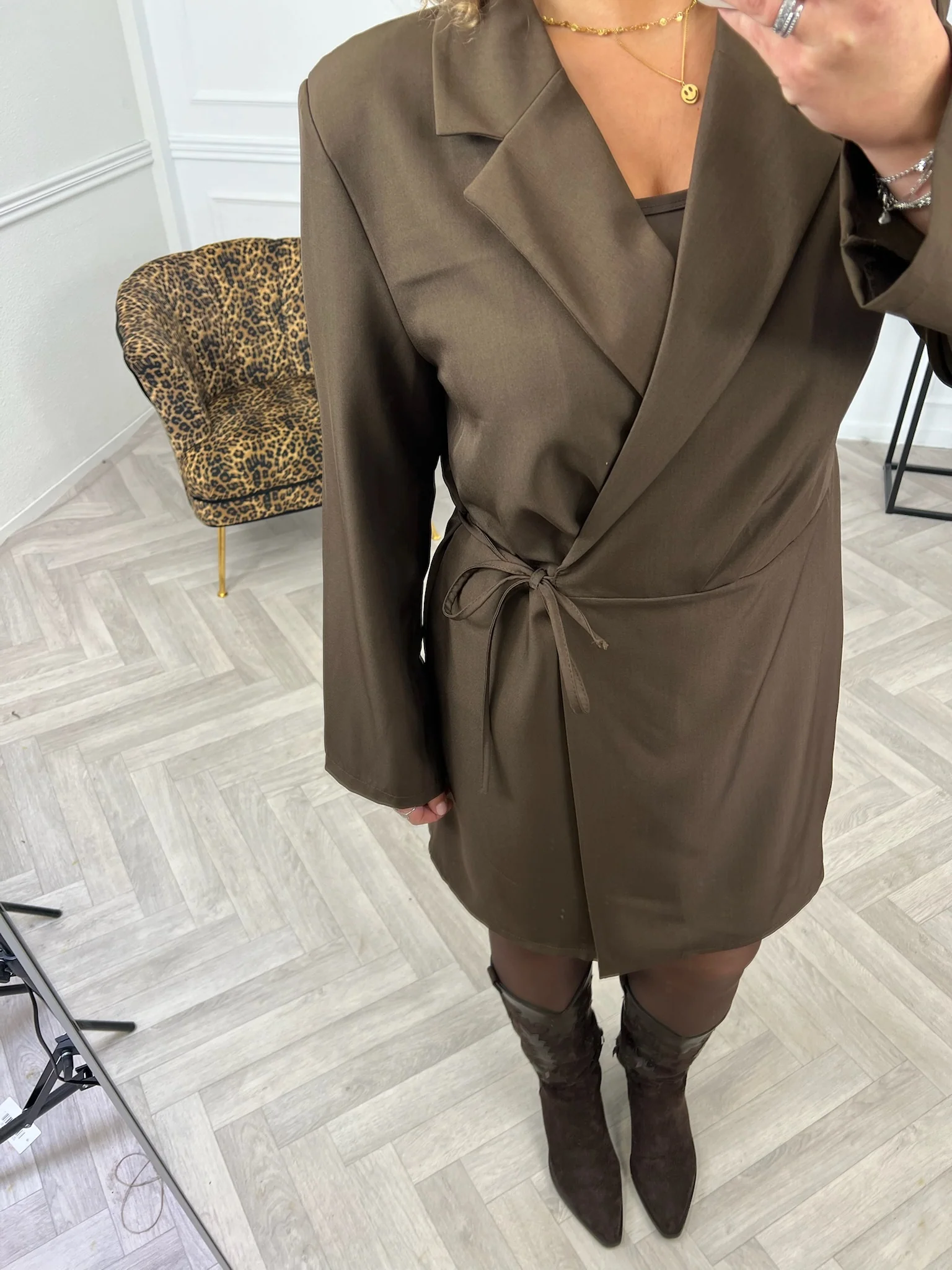 Elegance Wrap Blazer Dress - Brown - Image 5