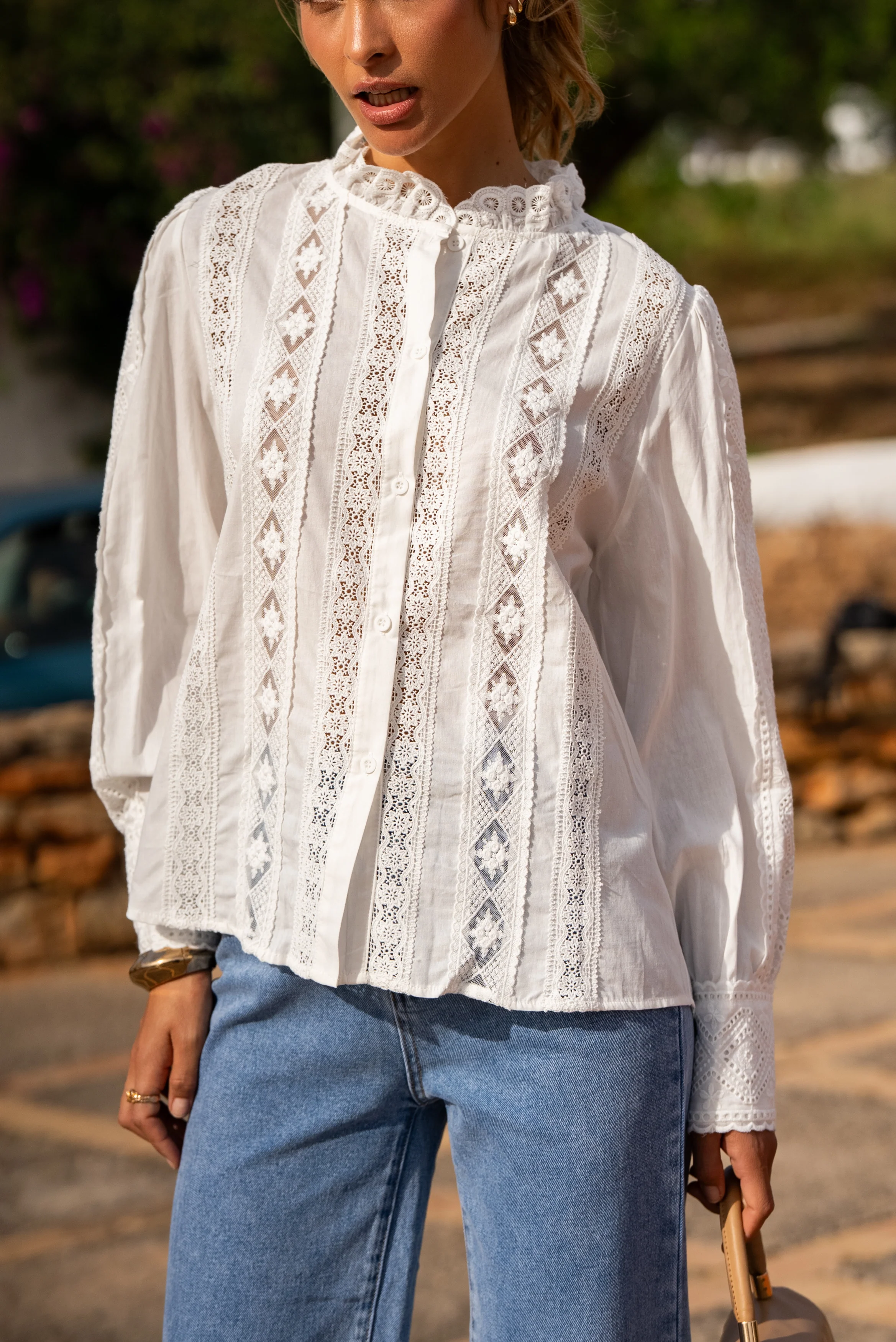 Elin Broderie Blouse - White