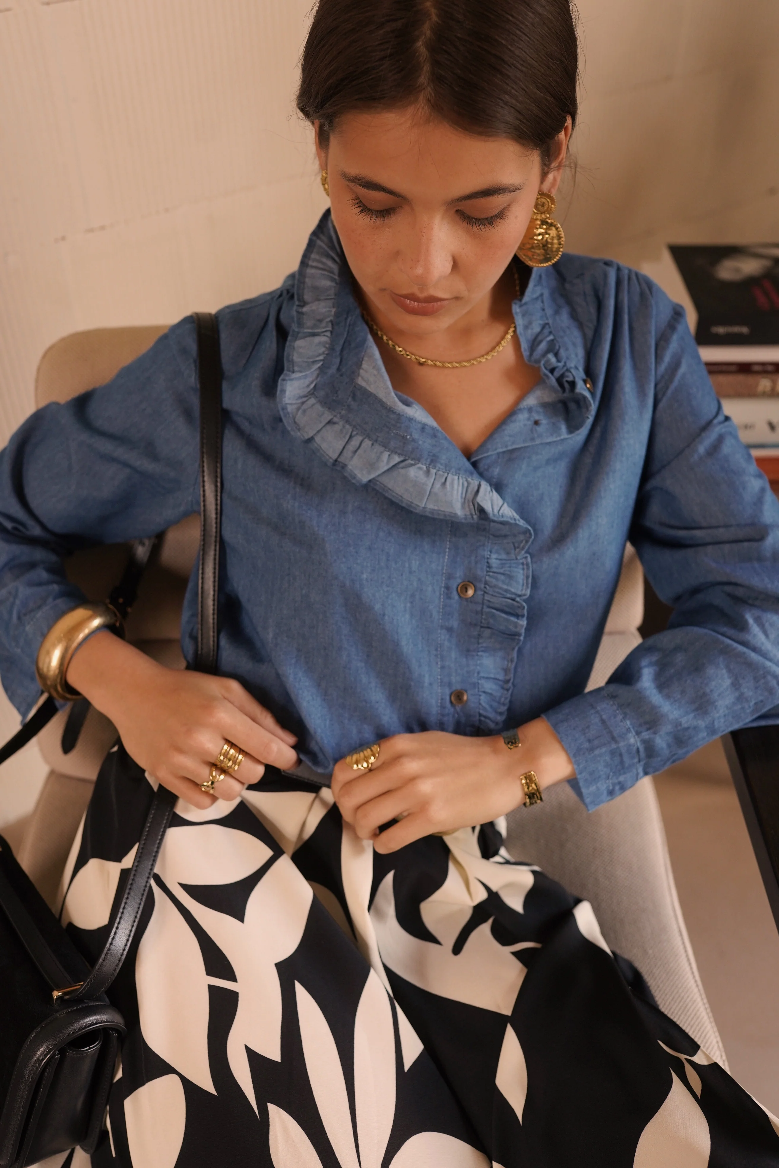 Elise Denim Blouse - Dark Blue