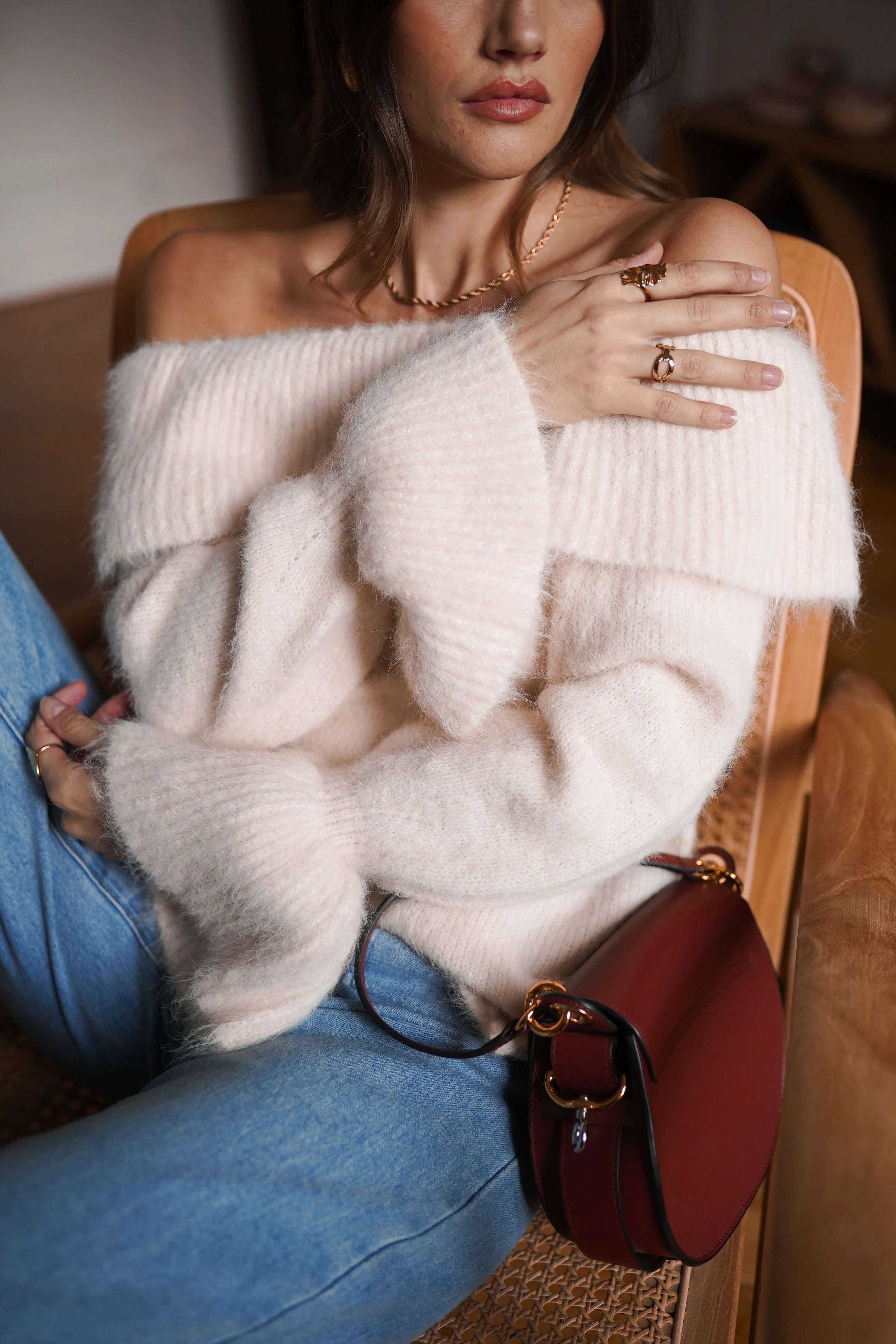 Elise Off Shoulder Sweater - Beige - Image 5