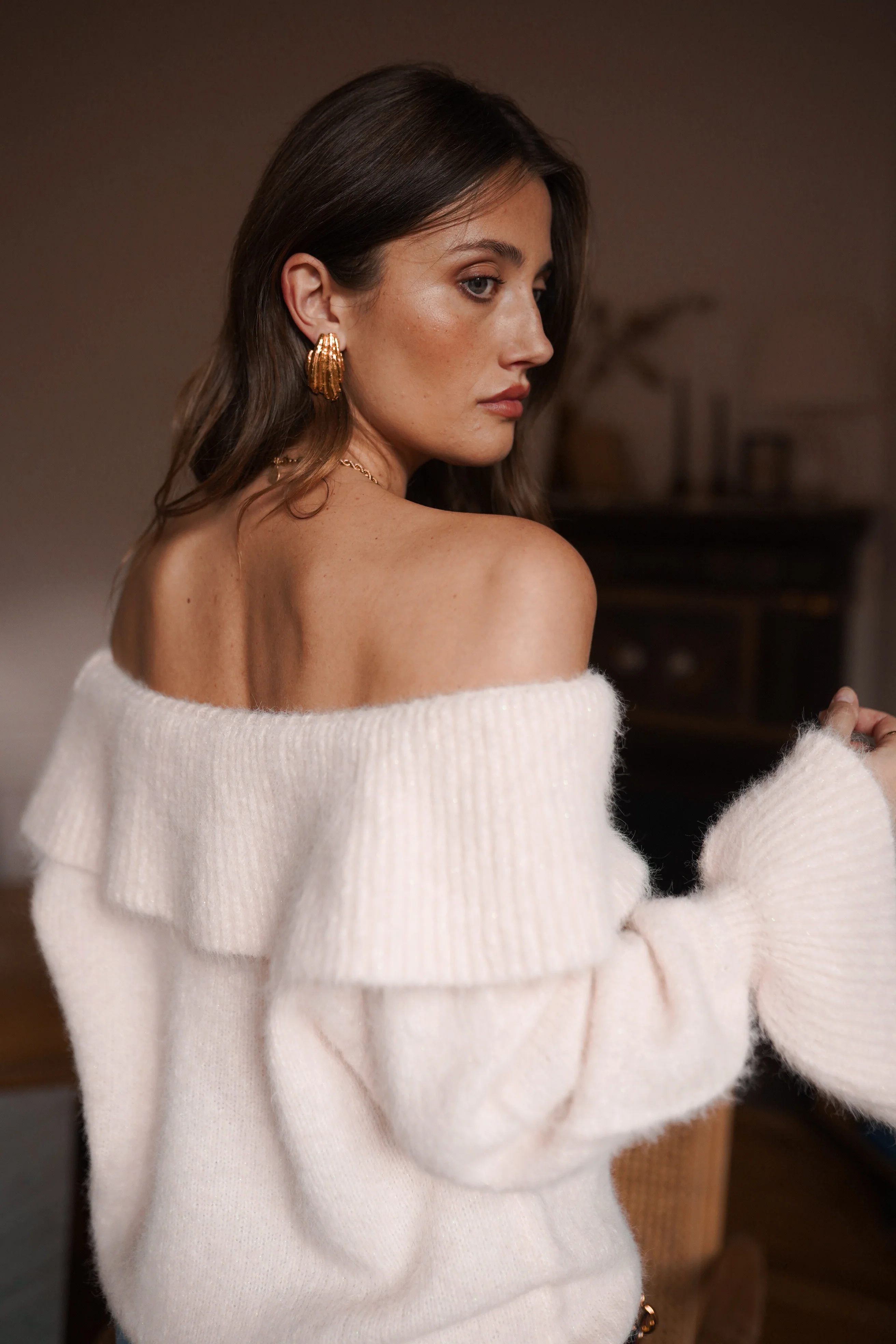 Elise Off Shoulder Sweater - Beige - Image 6