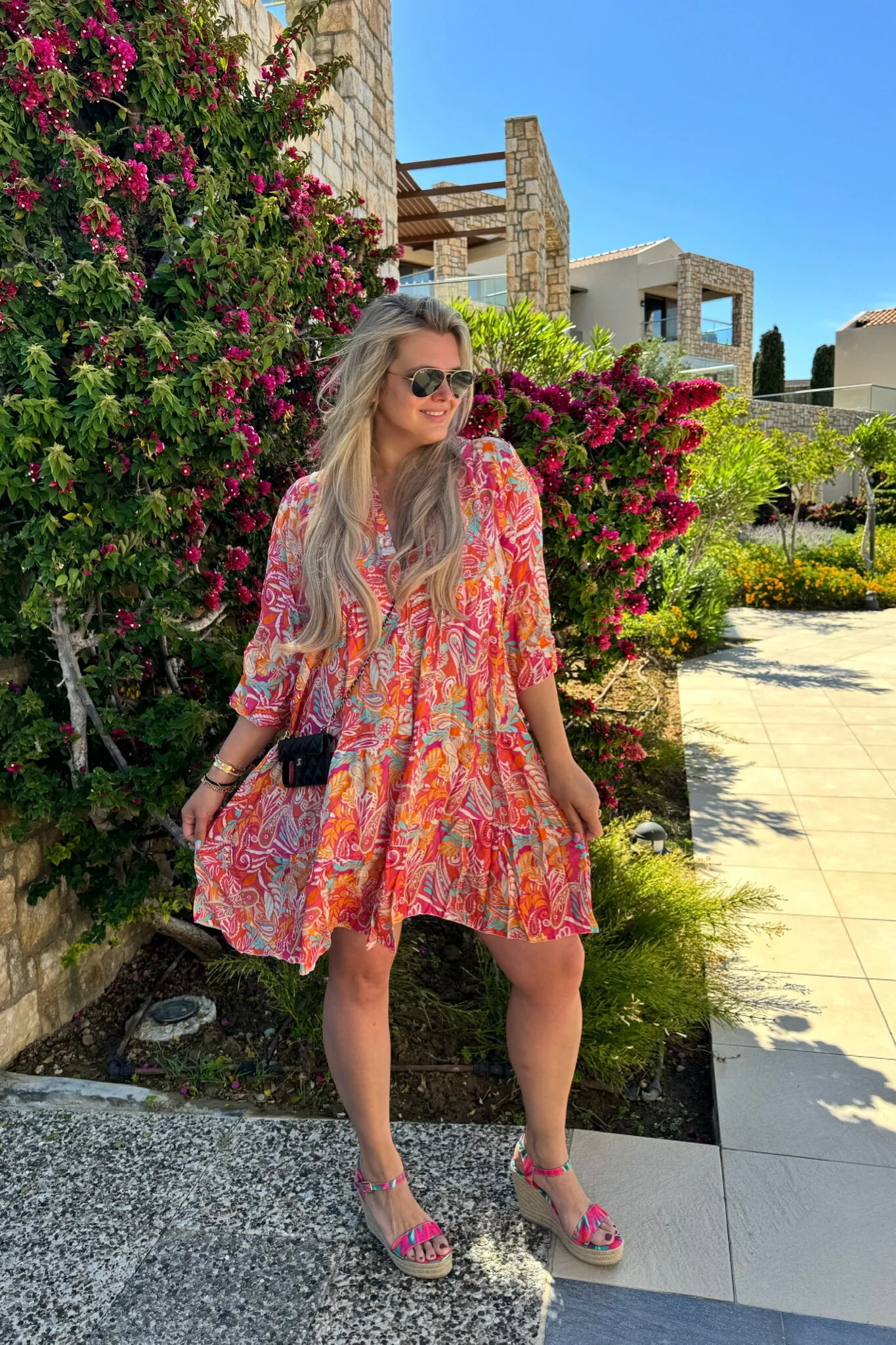 Elise Paisley Dress - Orange/Pink