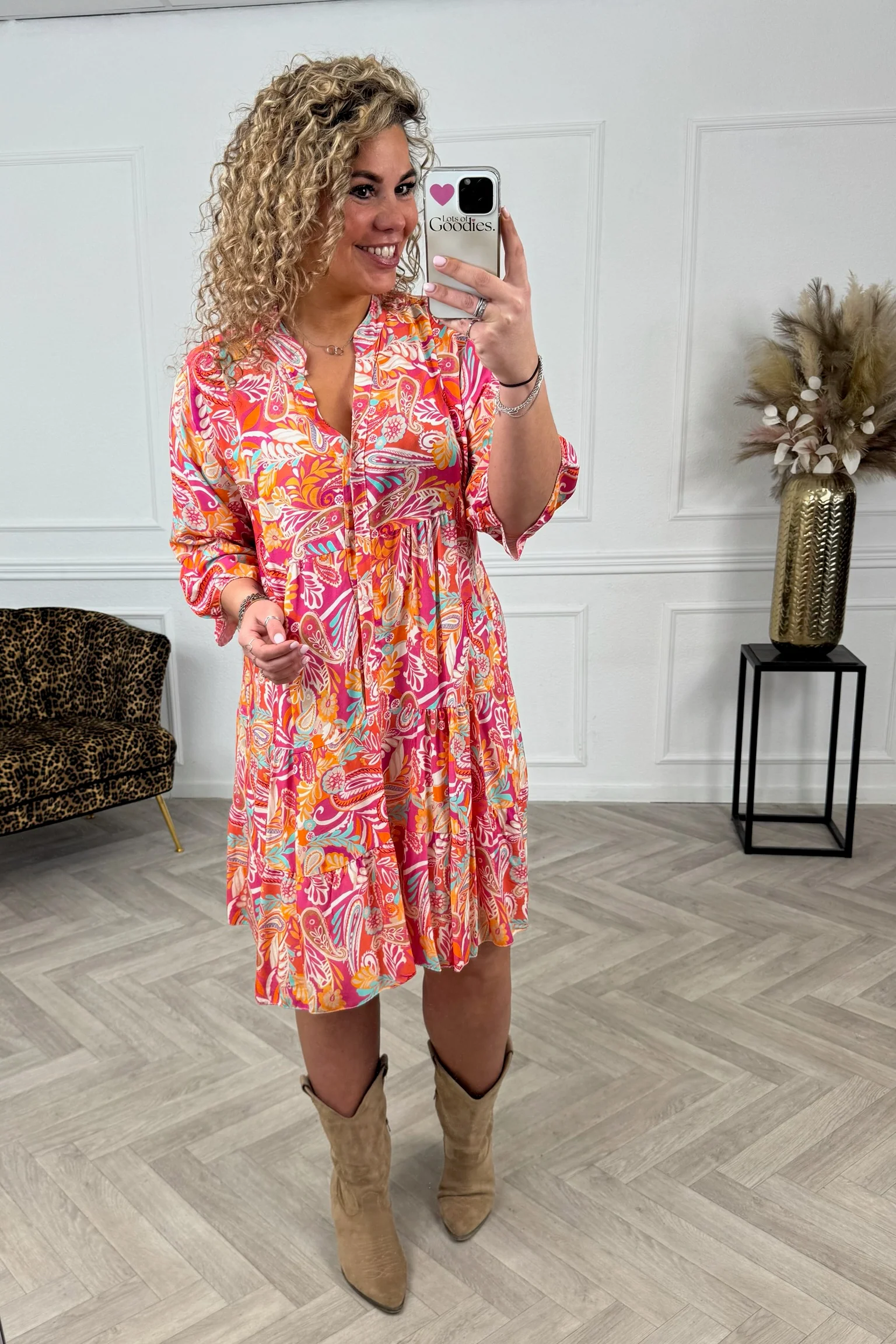 Elise Paisley Dress - Orange/Pink - Image 2