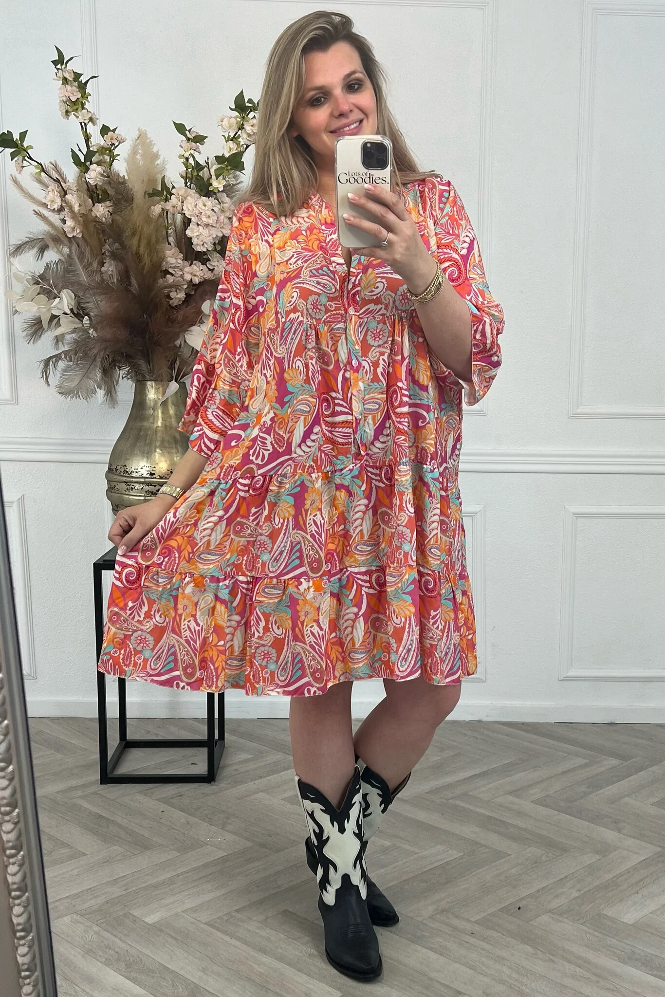 Elise Paisley Dress - Orange/Pink - Image 3