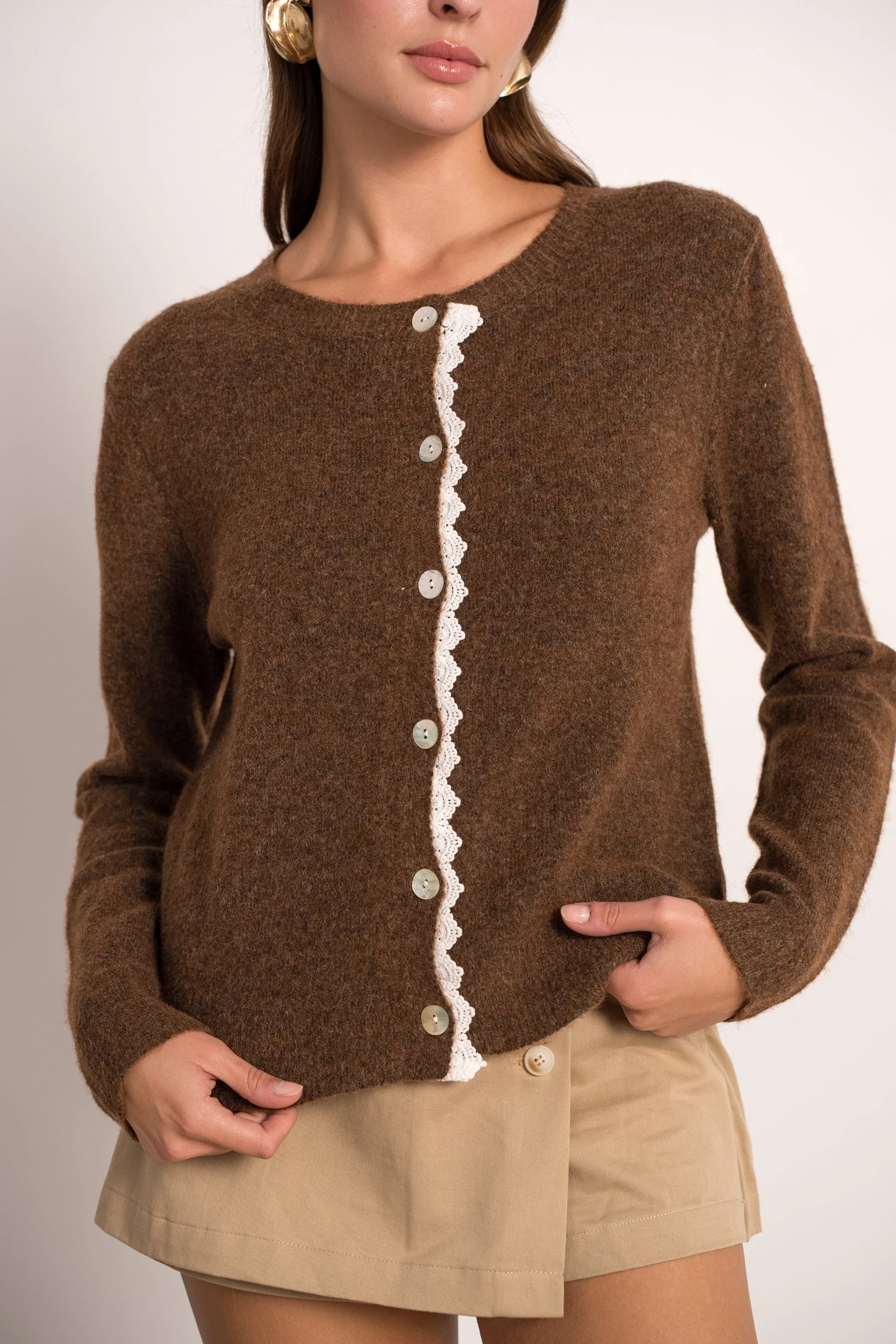 Ella Lace Vest - Brown