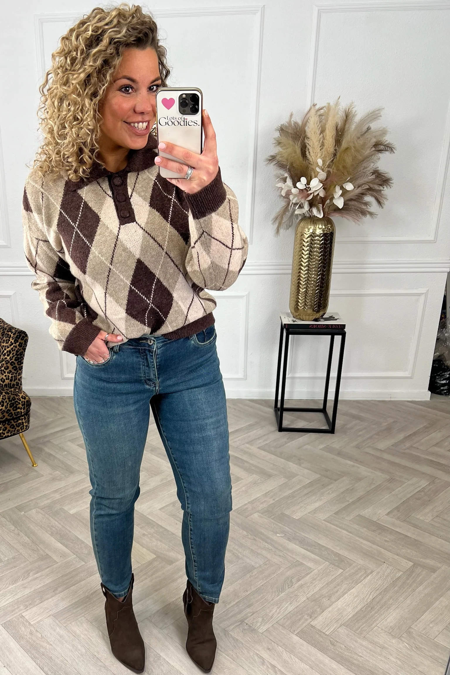 Elyse Checkered Sweater - Brown - Image 3