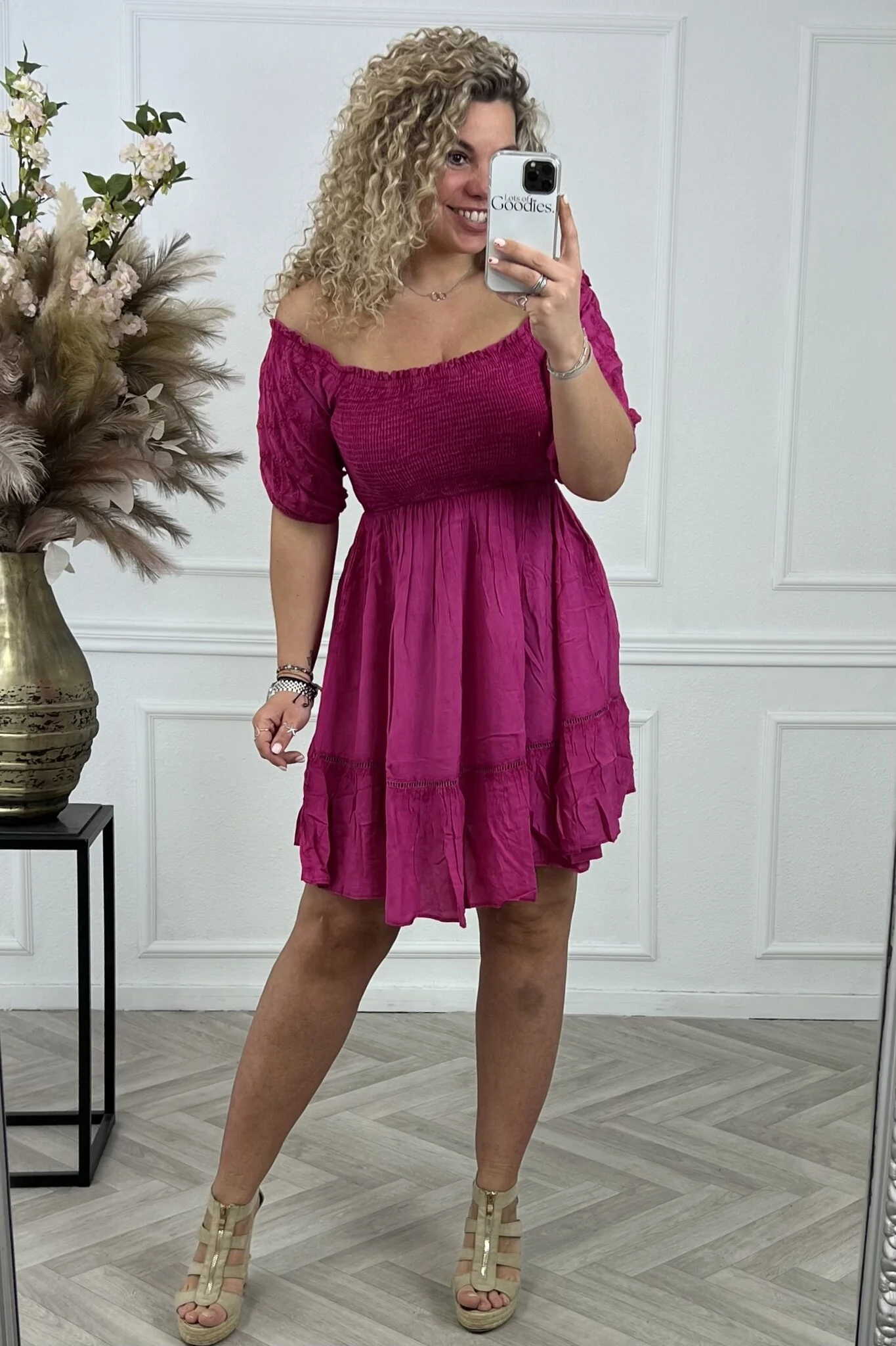Embroidered Smock Dress - Pink - Image 2