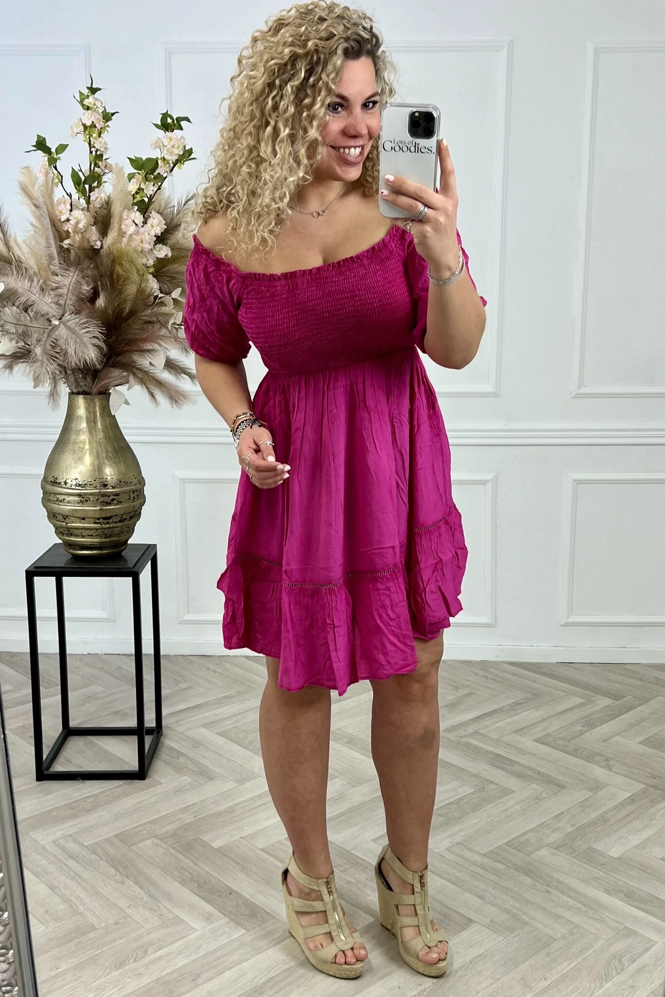 Embroidered Smock Dress - Pink - Image 3