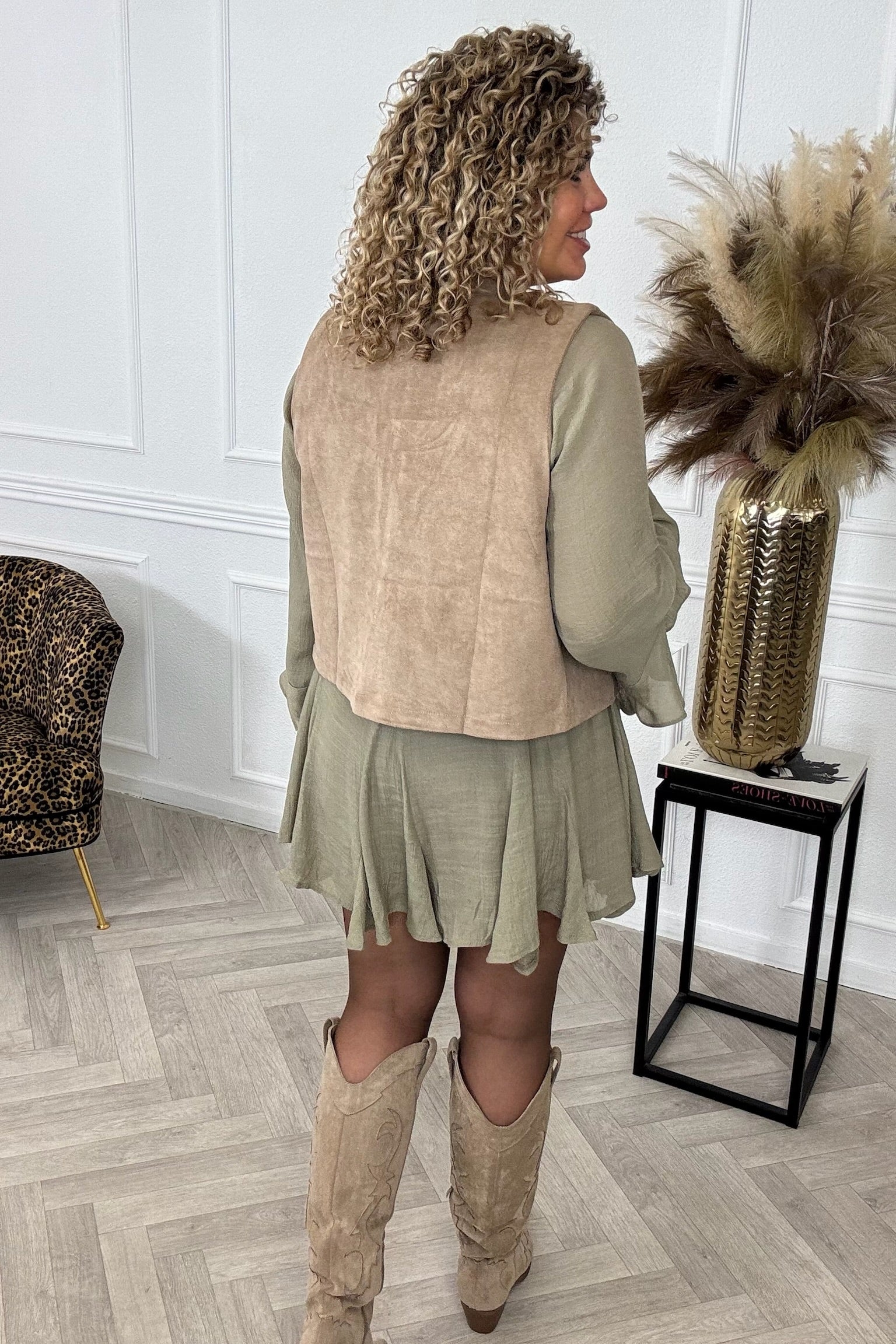 Embroidered Suede Gilet - Taupe - Image 6
